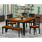 East West Furniture PFAN6-BCH-W 6 Piece Modern Dining Table Set Contains a Square Wooden Table with Butterfly Leaf and 4 Dining Room Chairs with a Bench, 54x54 Inch, Black & Cherry