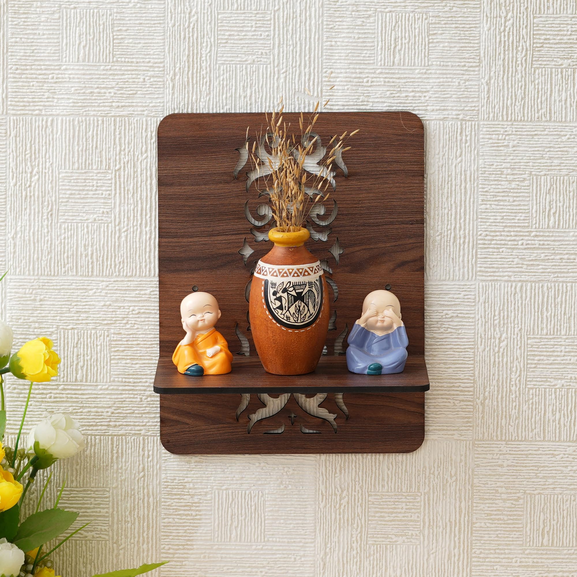Ecraftindia Brown Rectangle Designer Wooden Wall Shelf For Living Room Bedroom Kitchen Office | Wall Mounted Shelf For Home Deco