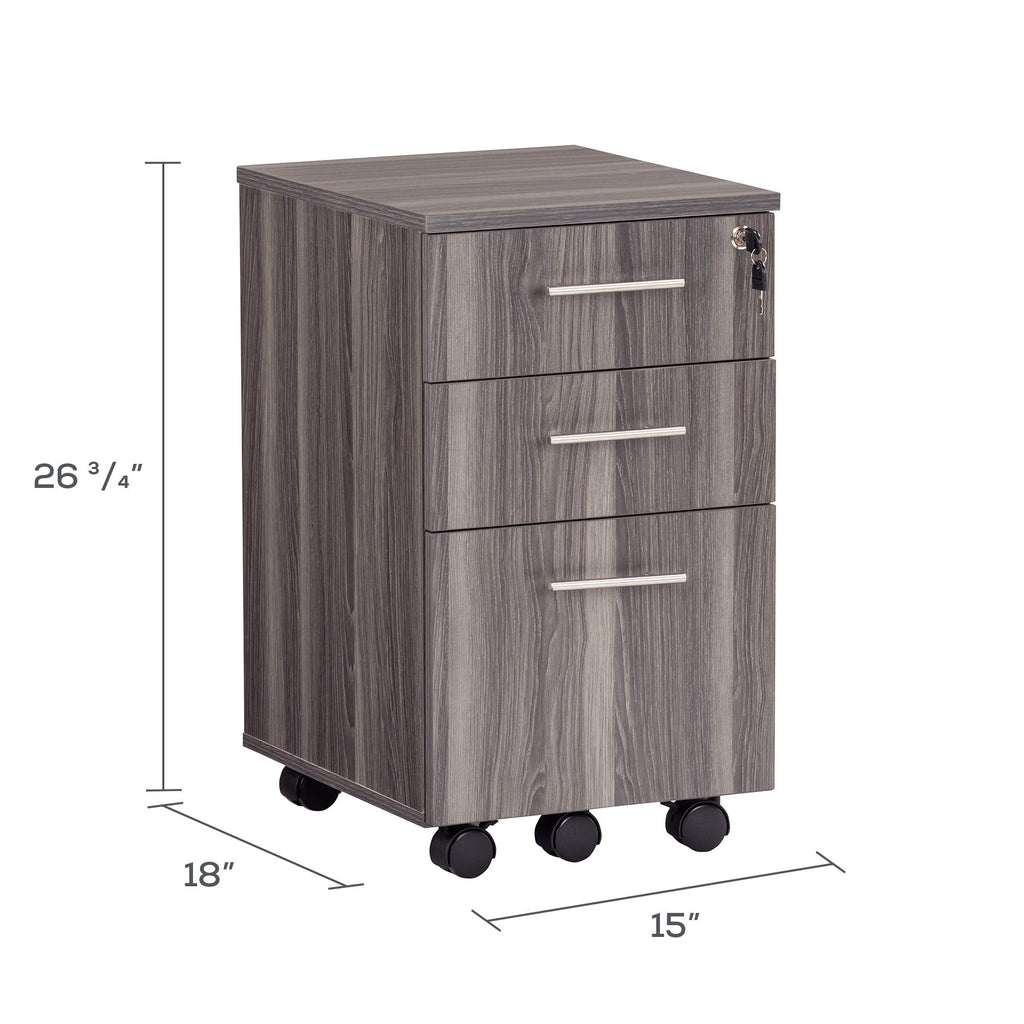 Safco Mayline Mnbbflgs Medina 3-Drawer Lockable Mobile File Cabinet, 26.75"H, Gray Steel Laminate