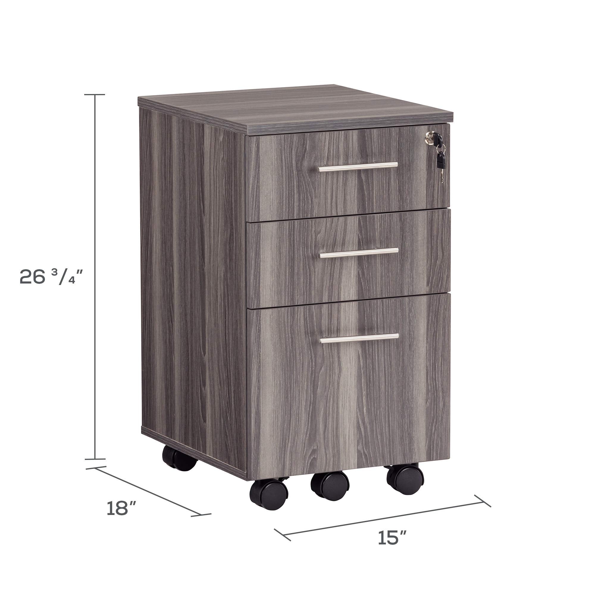 Safco Mayline Mnbbflgs Medina 3-Drawer Lockable Mobile File Cabinet, 26.75"H, Gray Steel Laminate