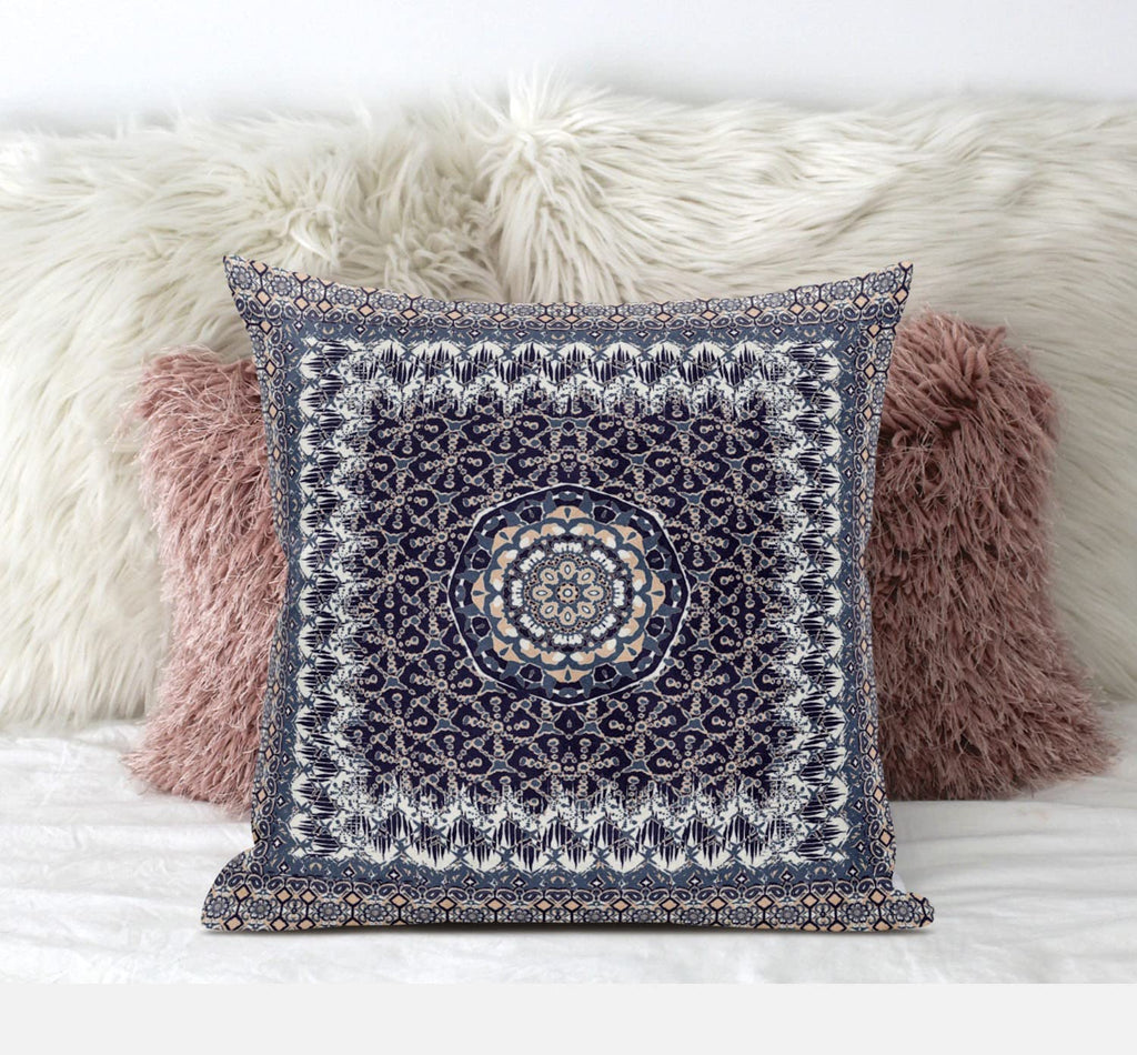 HomeRoots Bright Blue Turquoise 18â€ Gray Peach Holy Floral Zippered Suede Throw Pillow