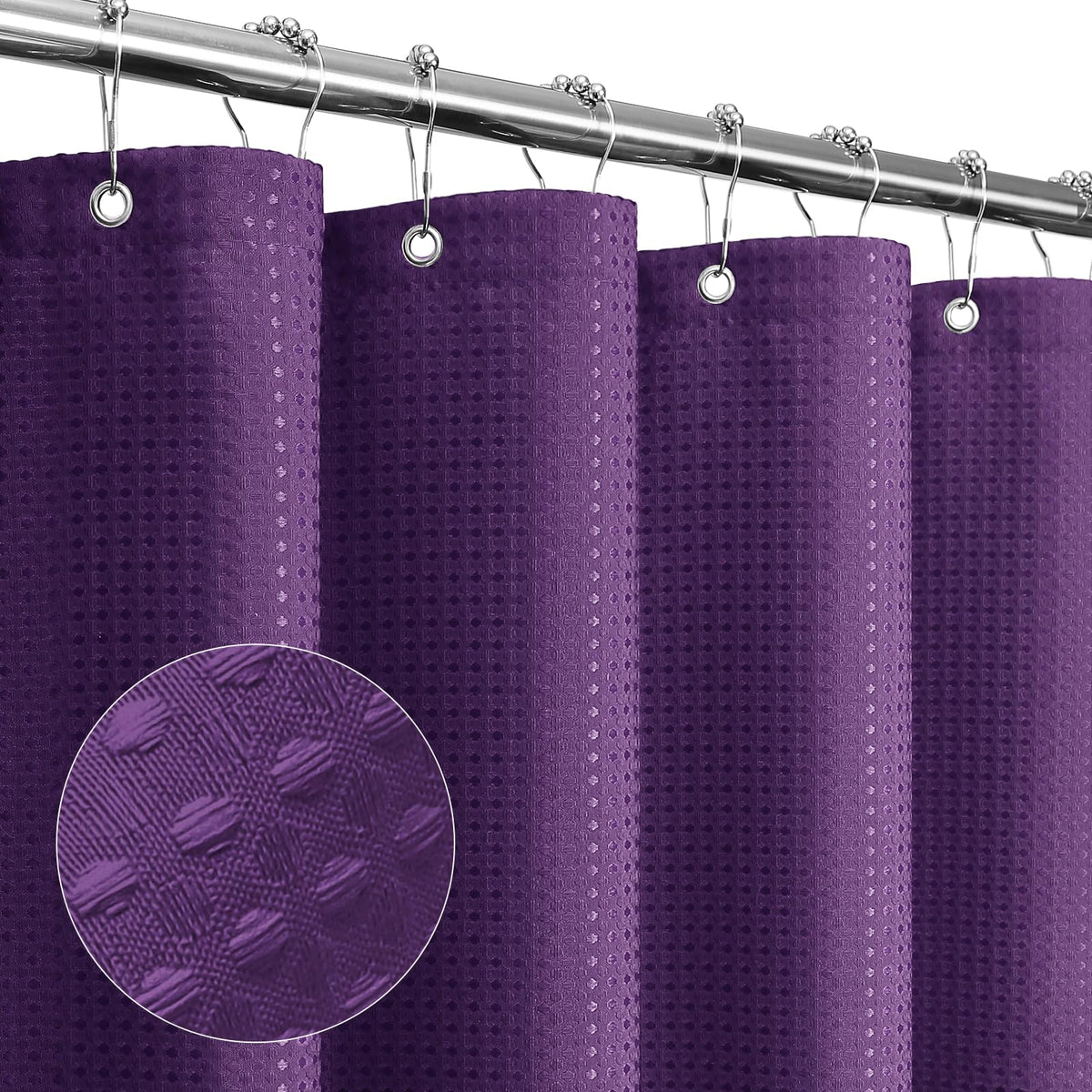 Gibelle Purple Shower Curtain, Waffle Weave Textured Fabric Shower Curtain For Bathroom - Soft Cloth & Hotel Spa Luxury, Water R