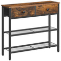 HOOBRO 29.5 Narrow Console Table with 2 Fabric Drawers, Small Entryway Table with 3-Tier Storage Shelves, Thin Sofa Table, Side 