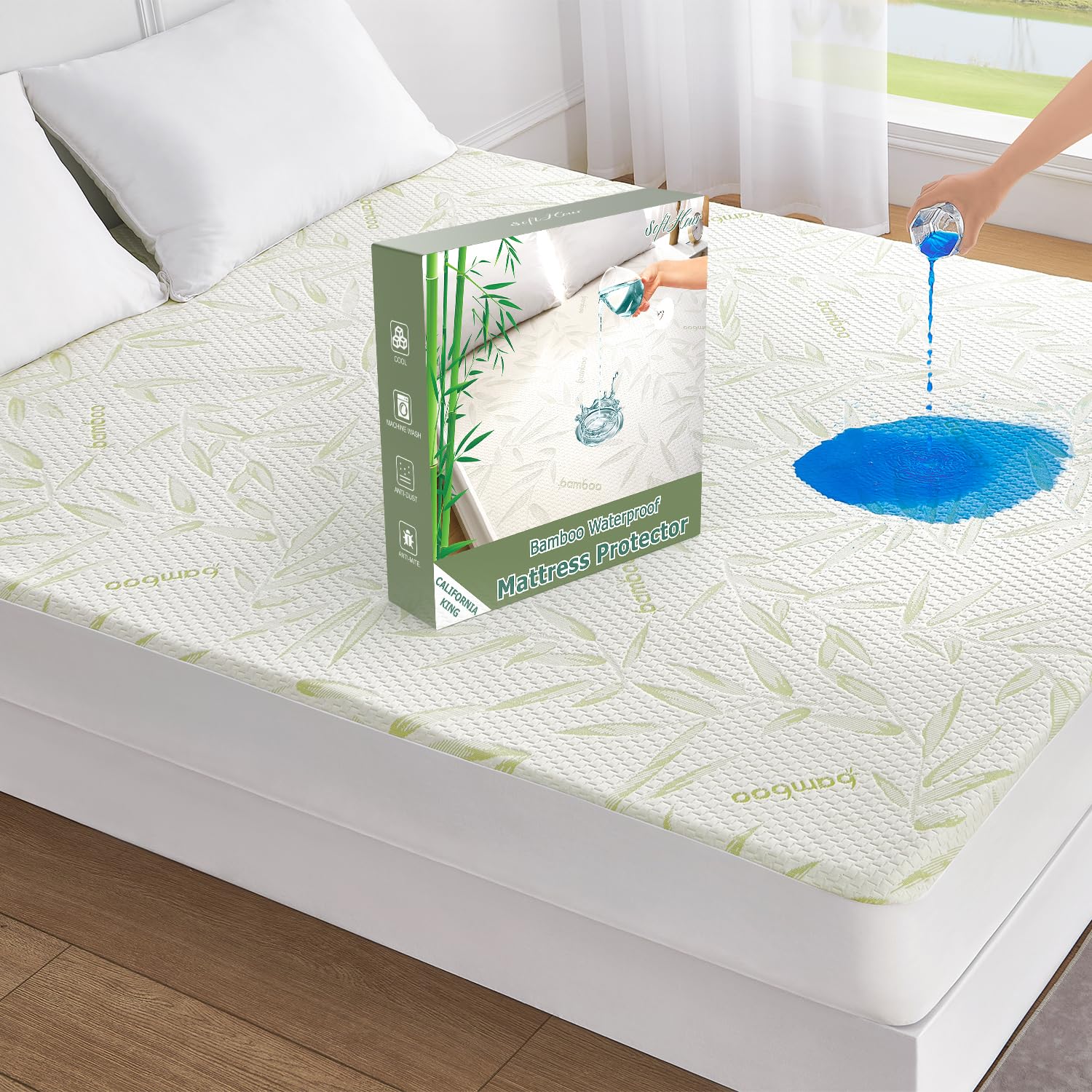 California King Waterproof Mattress Pad Cover, Soft Breathable Cooling Mattress Pad Cover, Viscose Waterproof Mattress Protector