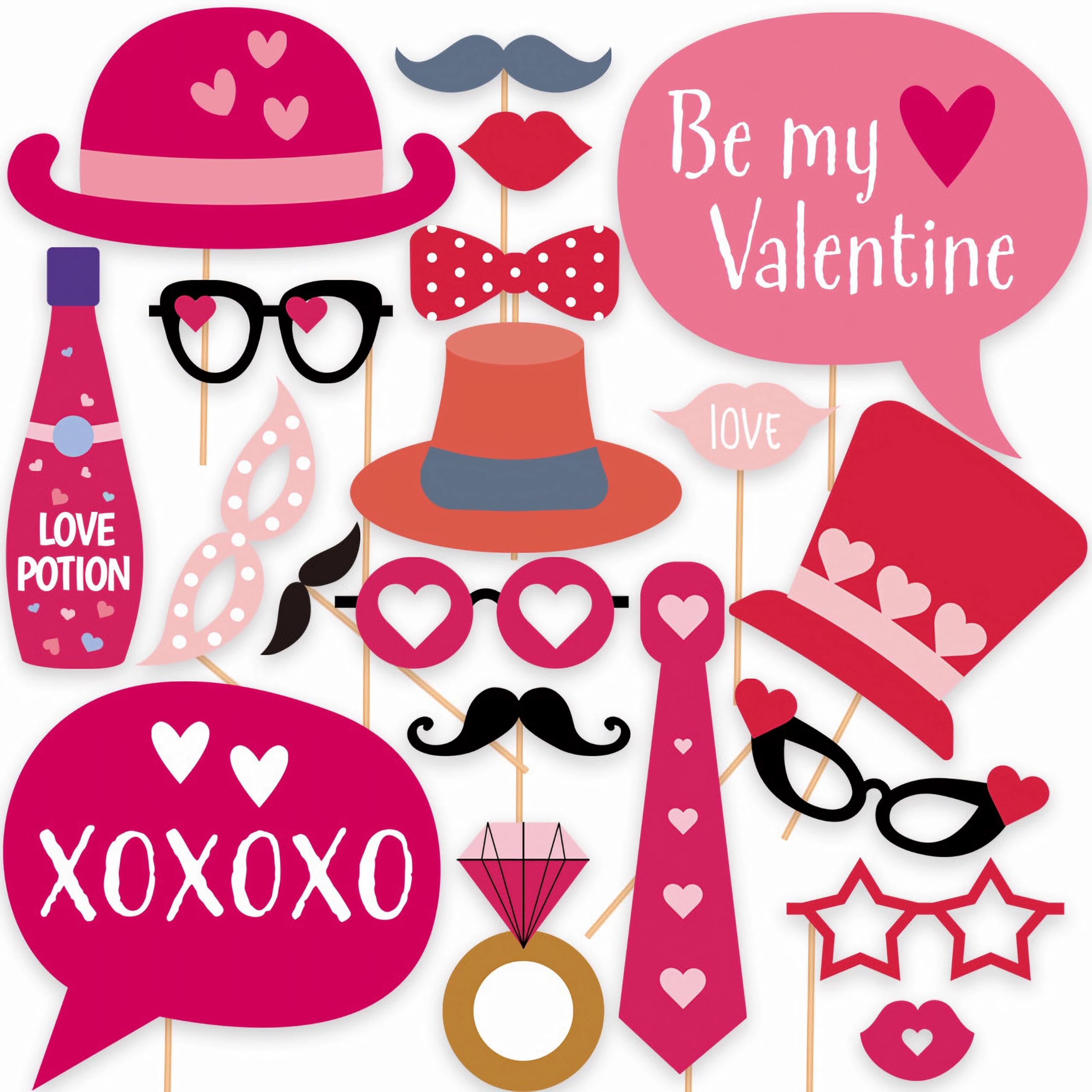 Konsait Pink Valentines Day Photo Booth Props, 20Pcs Heart Bow Tie Hat Valentines Day Props for Photography, Valentine Party Sup