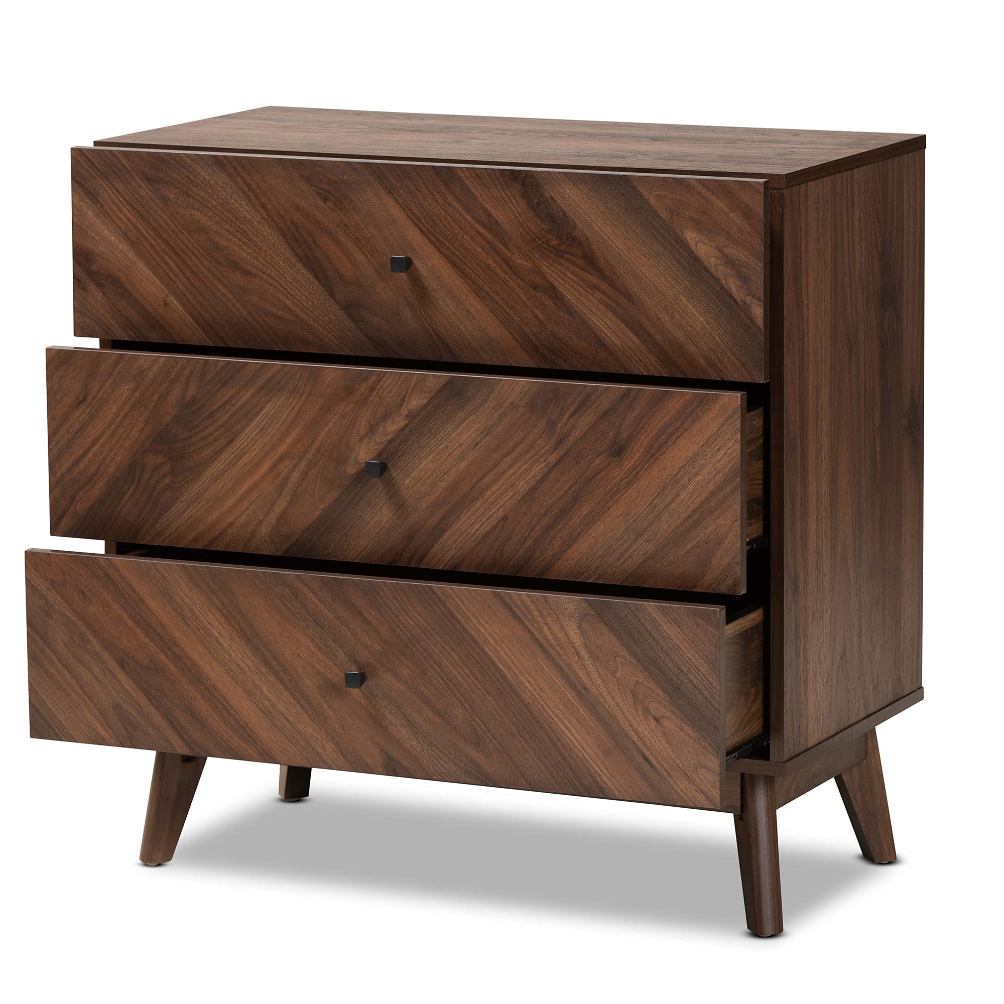 Baxton Studio Hartman Mid-Century Modern Walnut Brown Finished Wood 3-Drawer Storage Chest