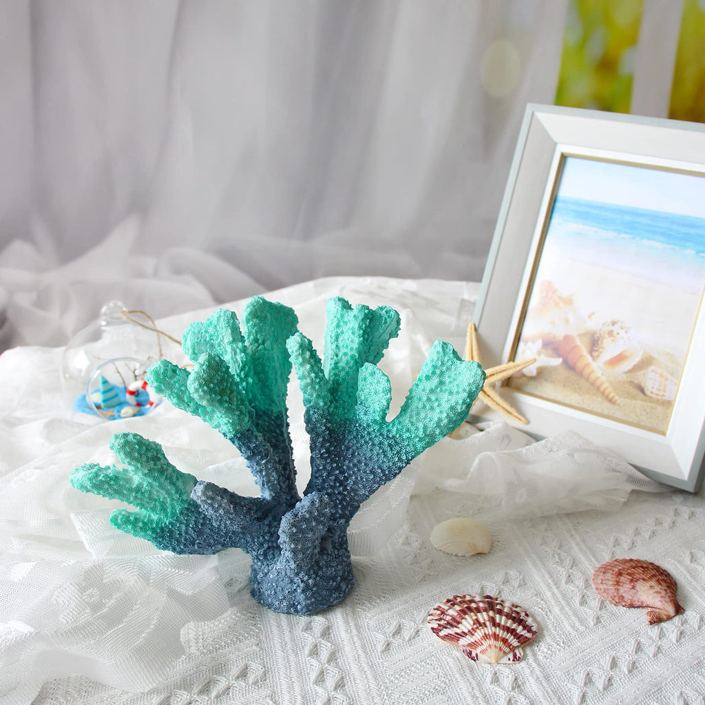 Afadorable Resin Coastal Coral Home Decor, Faux Blue Coral Reef Nautical Beach Decorations, Beach Theme Living Room Bedroom Cabi