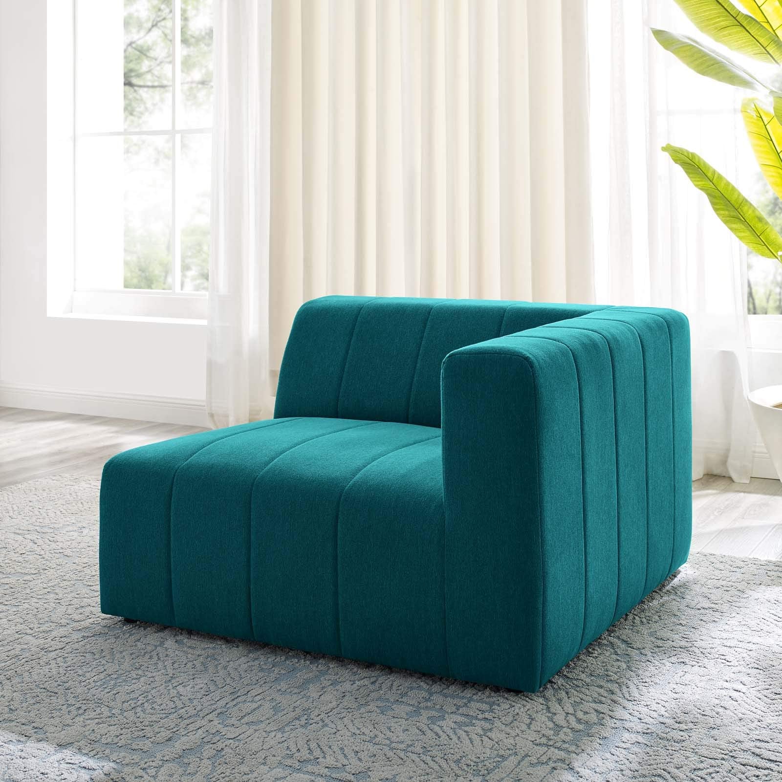 Modway Bartlett Channel Tufted Upholstered Sectional, Right-Arm Chair, Teal