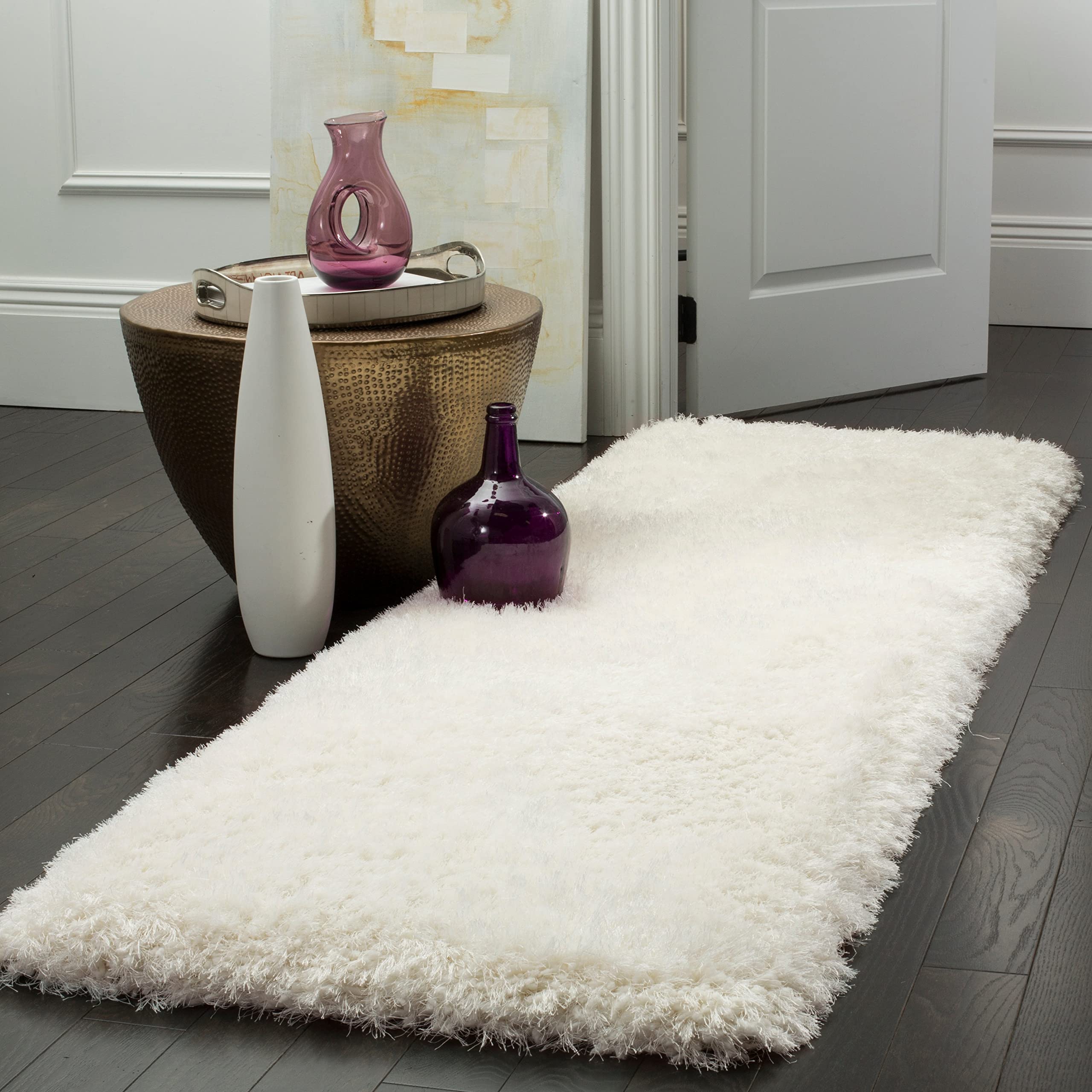 SAFAVIEH Luxe Shag Collection 23 x 8 Ivory SGX160A Handmade Glam 3.2-inch Extra Thick Runner Rug