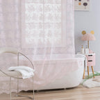 Tudeco Pink Long Shower Curtain 84 Inches Length With Attached Valance, Spring Floral Lace Shower Curtain For Bathroom Cute Girl