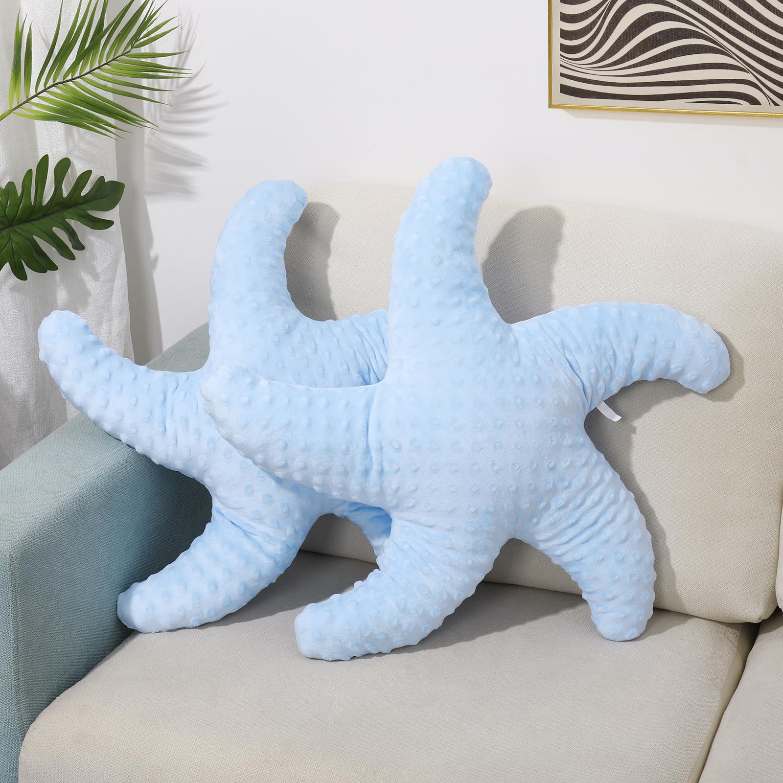 Marble Empire Starfish Pillow Shaped 2Pcs Blue Beach Decorative Throw Pillows Cute Coastal Stuffed Animal Plush Soft Ocean Beddi