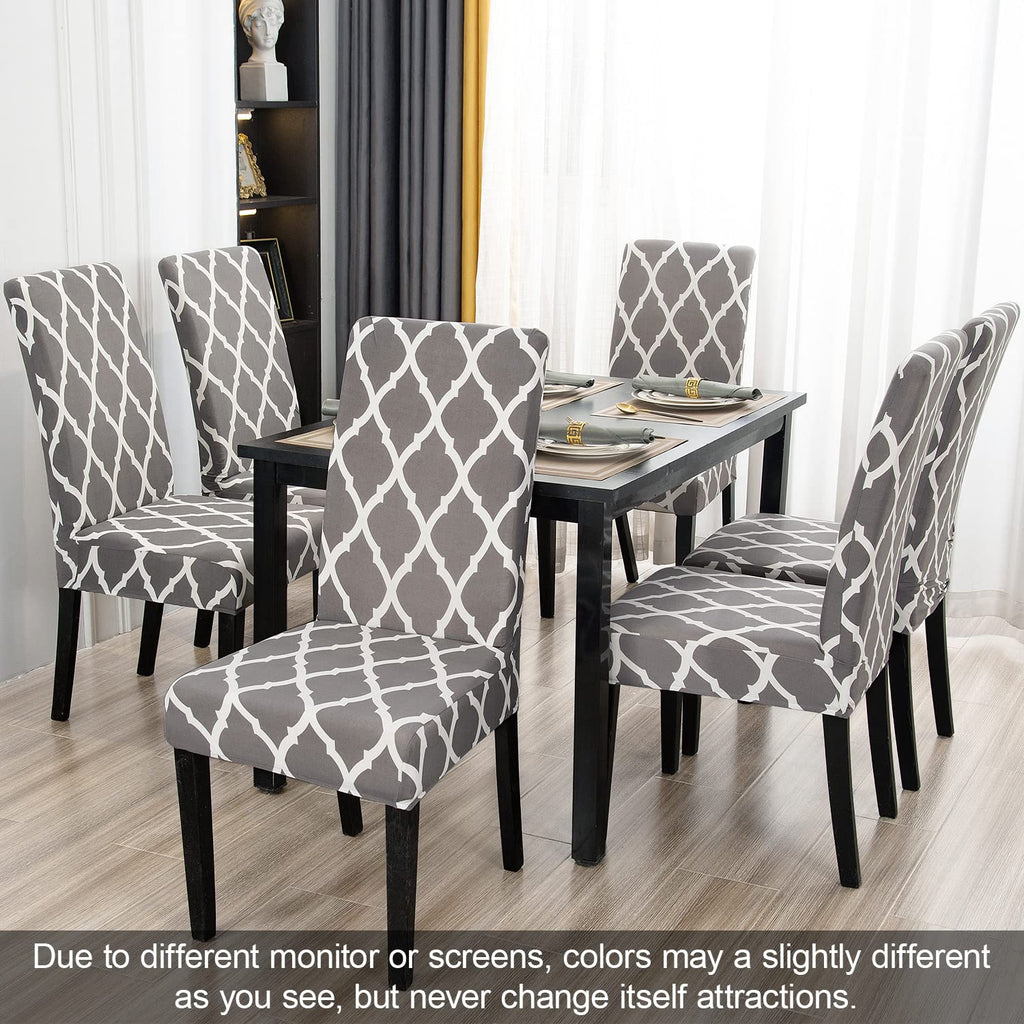 Jqinhome Dining Chair Covers Set Of 4, High Stretch Removable Washable Parsons Chair Slipcover For Home Party Hotel Wedding Ceremony (Grey White)