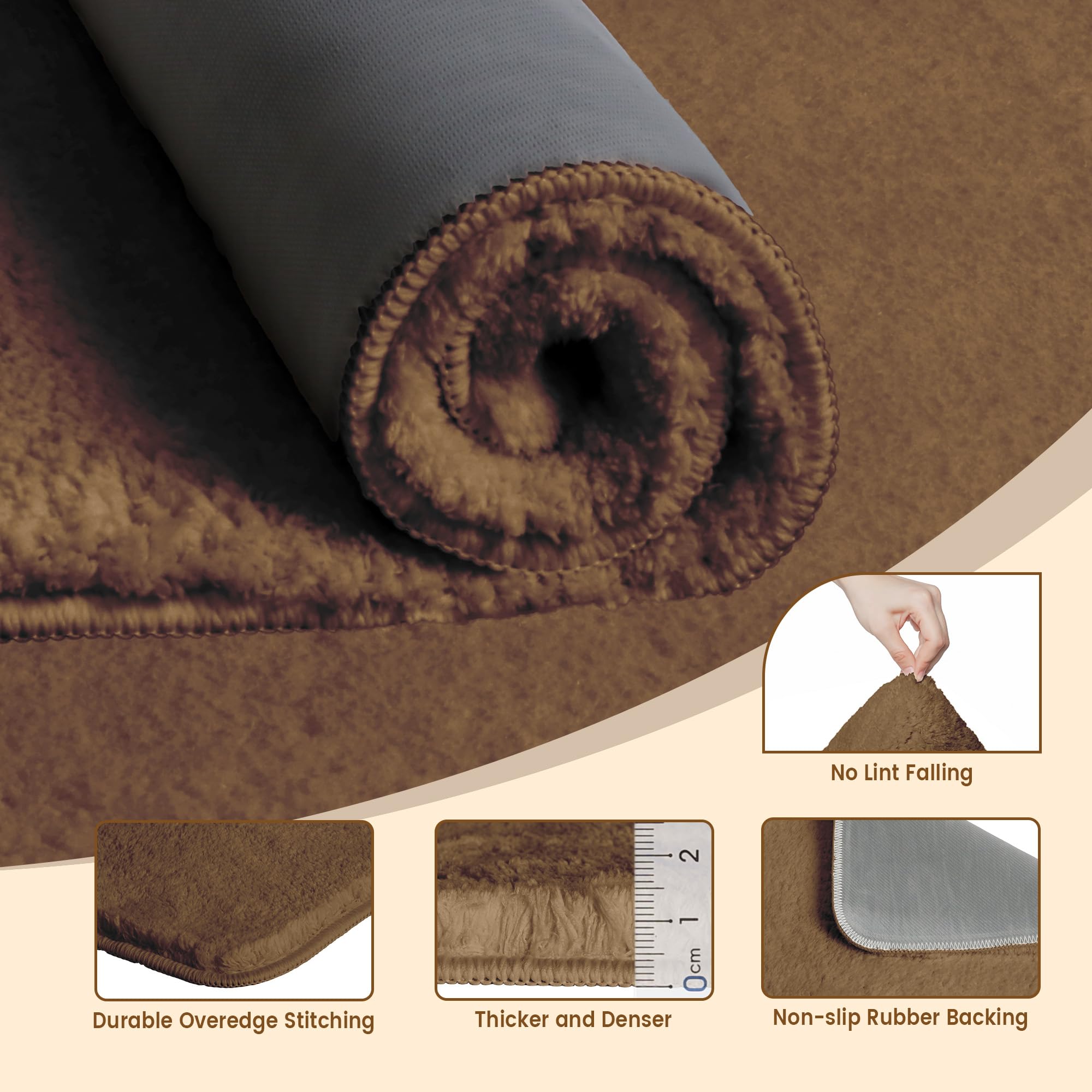 Techmilly Fluffy Bathroom Rug Mat 24X17, Absorbent Thick Non Slip Microfiber Mats, Quick Dry Machine Washable Bath Rug For Bathr