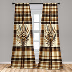 Ambesonne Autumnal Window Curtains Pack Of 2, Earthy Fall Tone Leafy Floral Bouquet Illustration With Tartan Plaid Back, Lightwe