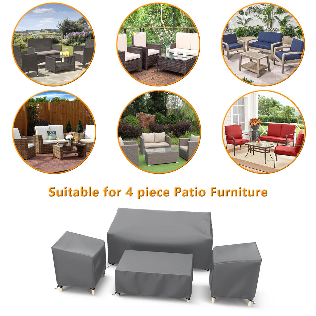 Startwo Outdoor Patio Furniture Covers Waterproof 4-Piece Set, For Chairs 33In, Loveseat 58In, Coffee Table 46In, Heavy Duty 600D, Grey