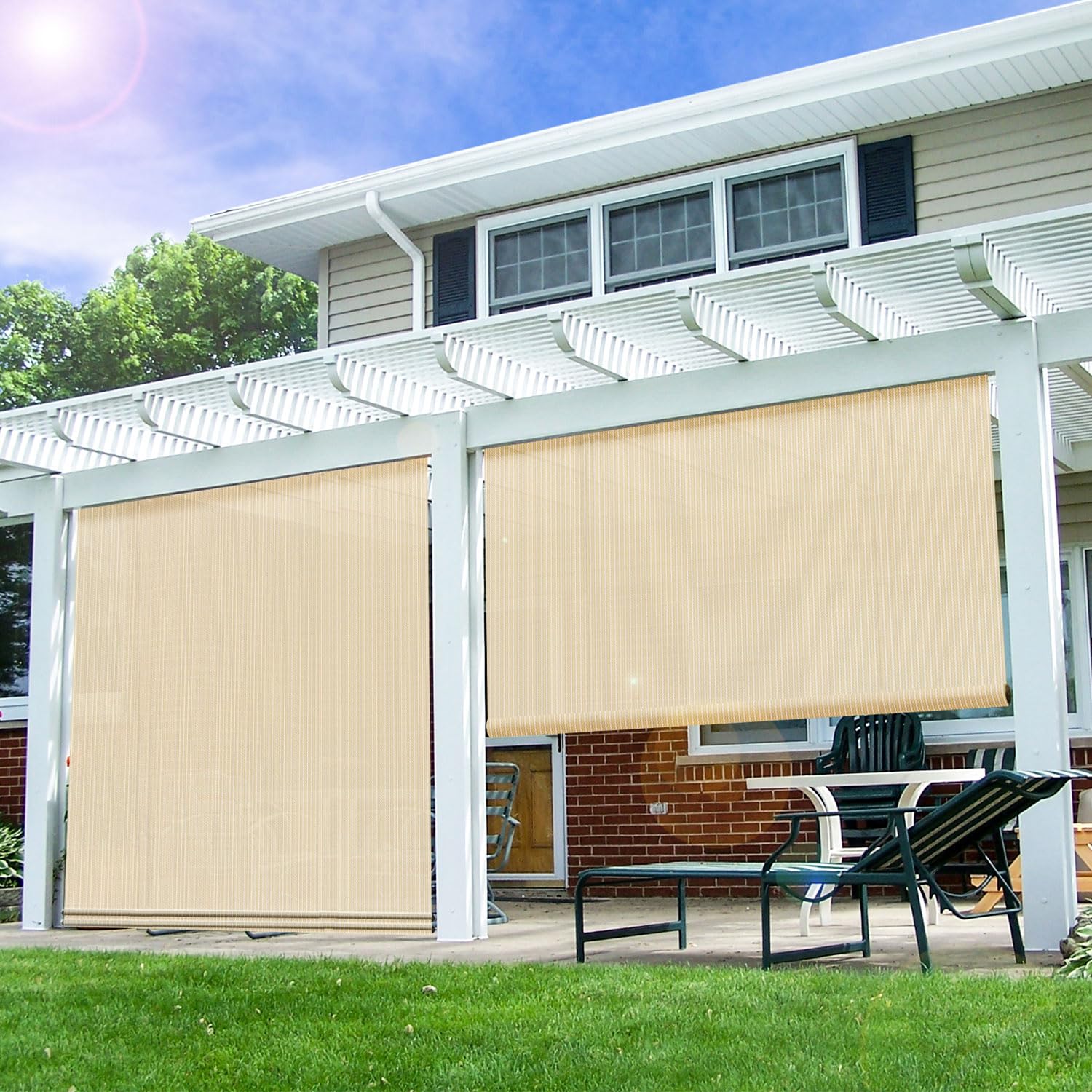 E&K Sunrise 5 'W X 5.5 'H Roll Up Shade Outdoor Roller Shade Blind Sun Shade Uv Block For Patio Porch Backyard Gazebo Deck Pergo
