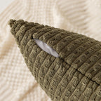 Kevin Textile Pack Of 2 Corduroy Decorative Throw Pillow Covers 18X18 Inch Soft Boho Striped Pillow Covers Modern Farmhouse Home Decor For Sofa Living Room Couch Bed Olive Green