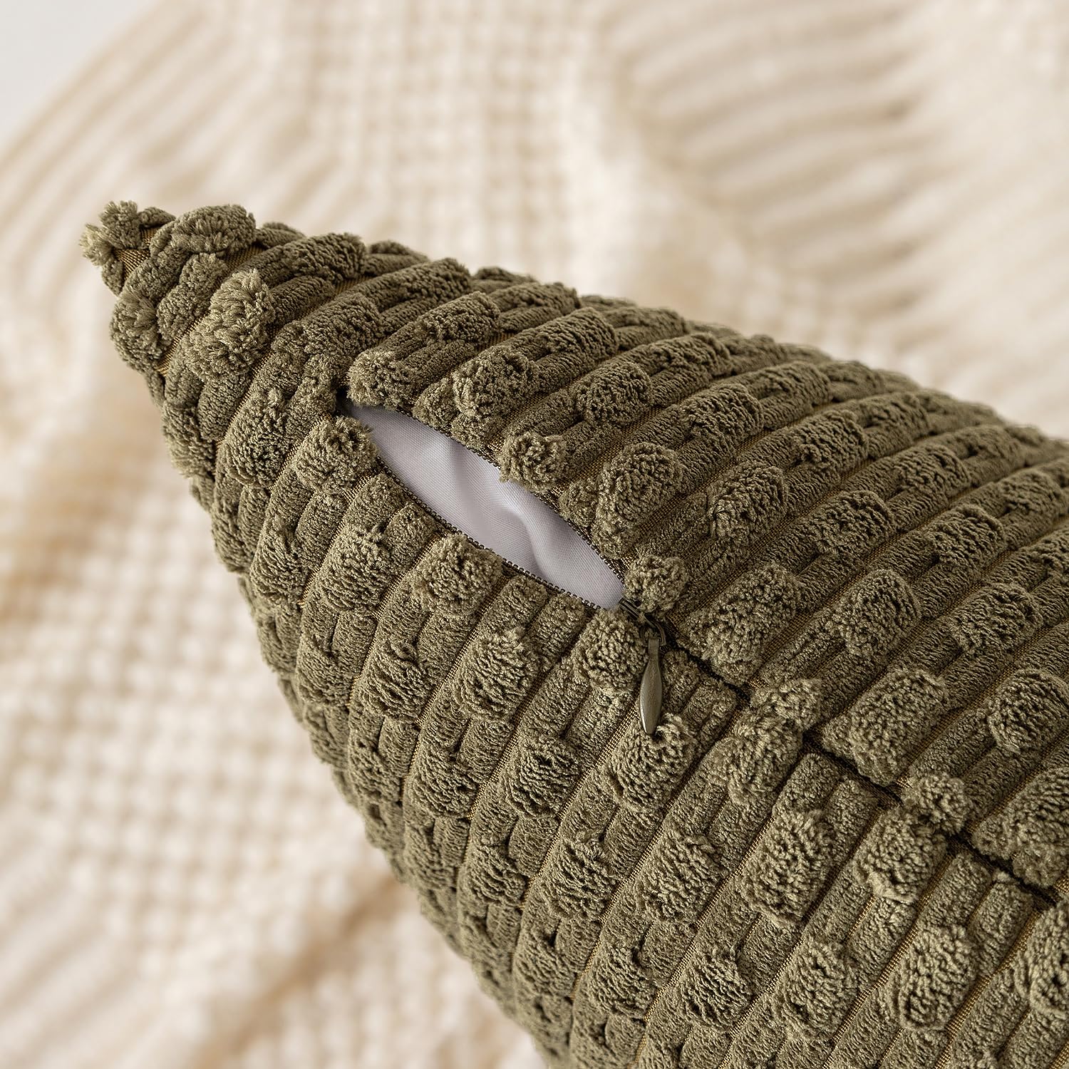 Kevin Textile Pack Of 2 Corduroy Decorative Throw Pillow Covers 18X18 Inch Soft Boho Striped Pillow Covers Modern Farmhouse Home Decor For Sofa Living Room Couch Bed Olive Green