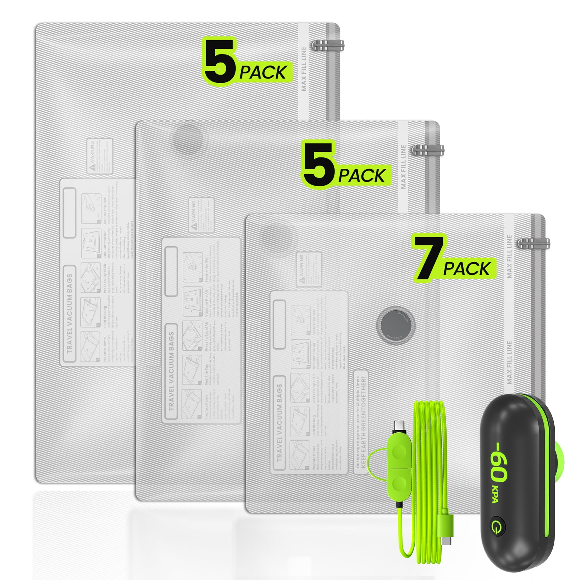 (17PACK) Travel Vacuum Bags with USB Pump-Portable Vacuum Packing Seal for for Travel & Home, Vacuum Compression Packing Seal Ba