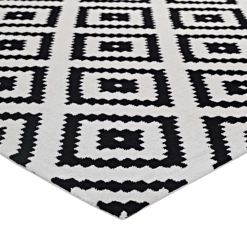 Modway Alika Abstract Diamond Trellis Area Rug, 8X10, Black And White