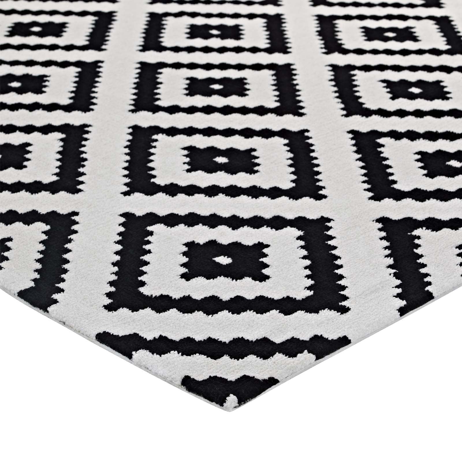 Modway Alika Abstract Diamond Trellis Area Rug, 8X10, Black And White