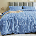 Muxhomo Duvet Cover King Size, Reversible Floral Ice Blue Duvet Cover Set With Zipper Closure, 3 Pieces Botanical Patterns Soft