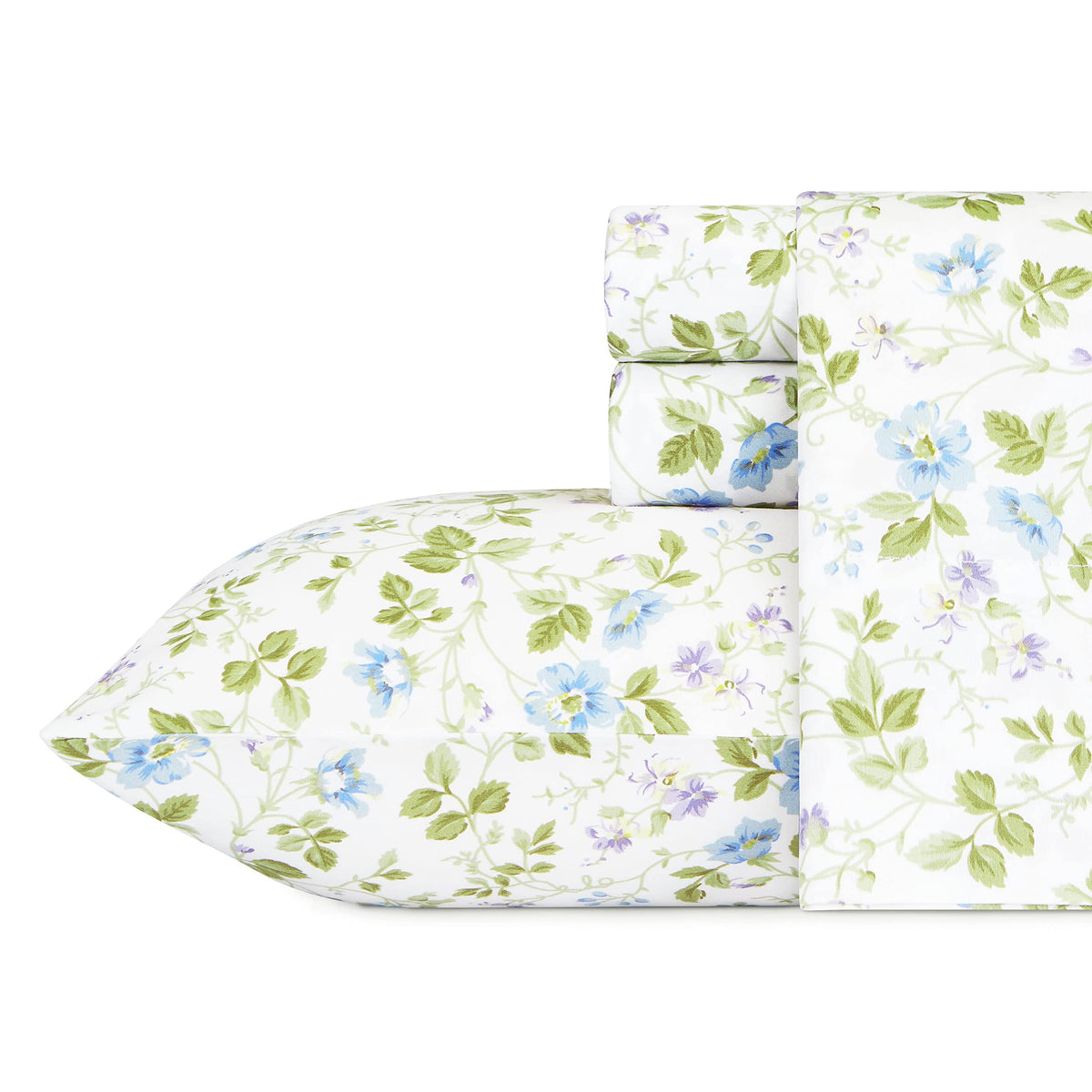 Laura Ashley - Queen Sheets, Soft Sateen Cotton Bedding Set - Sleek, Smooth, & Breathable Home Decor (Spring Bloom Wildflower, Q