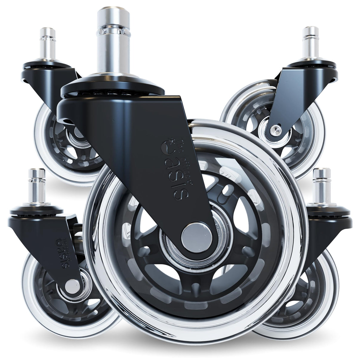 The Original Rollerblade Office Chair Wheels (As Seen On Pbs) - Incredibly Smooth & Quiet Rolling Casters - Safe For Hardwood Floors & Carpet - Easy Installation With Universal Fit - Set Of 5