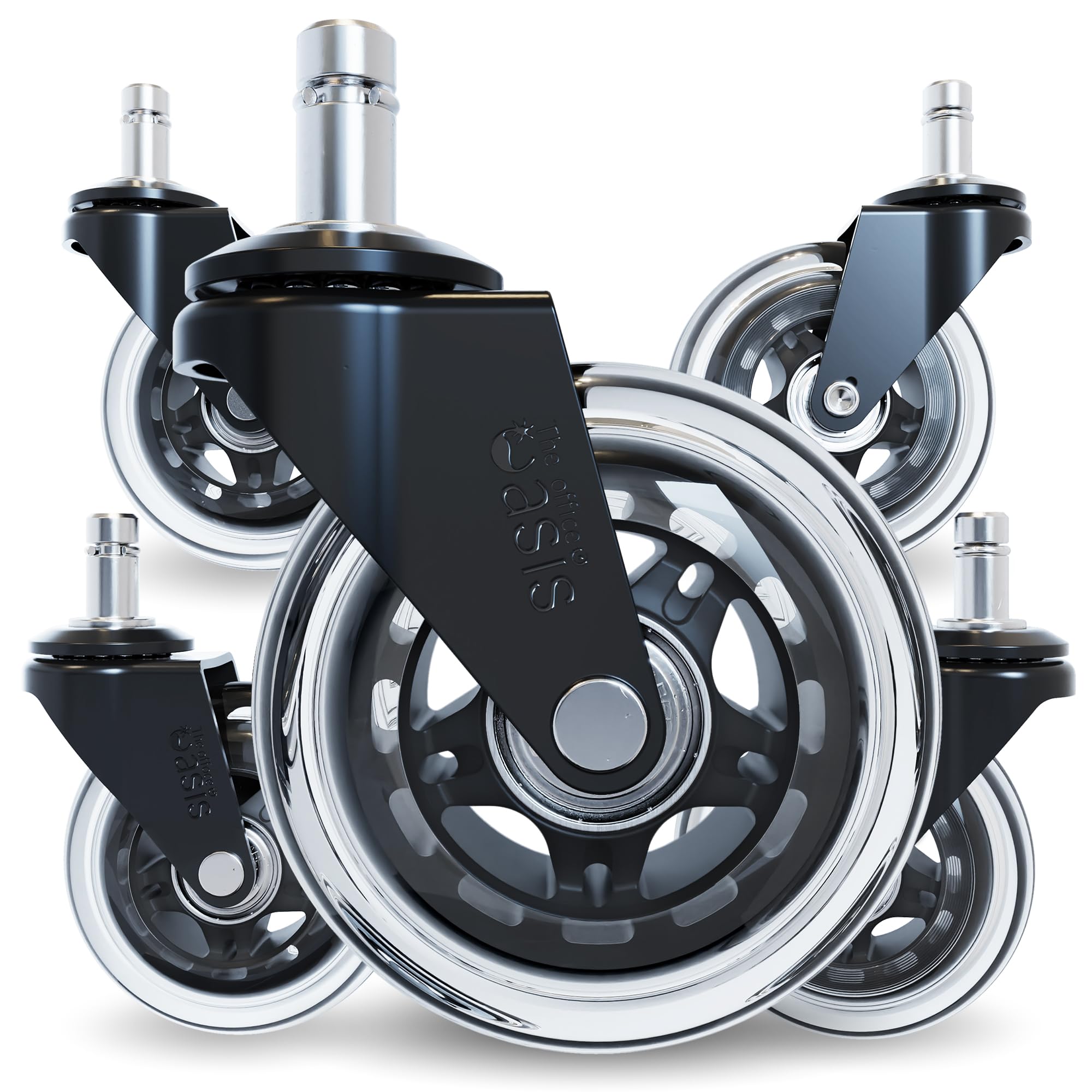 The Original Rollerblade Office Chair Wheels (As Seen On Pbs) - Incredibly Smooth & Quiet Rolling Casters - Safe For Hardwood Floors & Carpet - Easy Installation With Universal Fit - Set Of 5