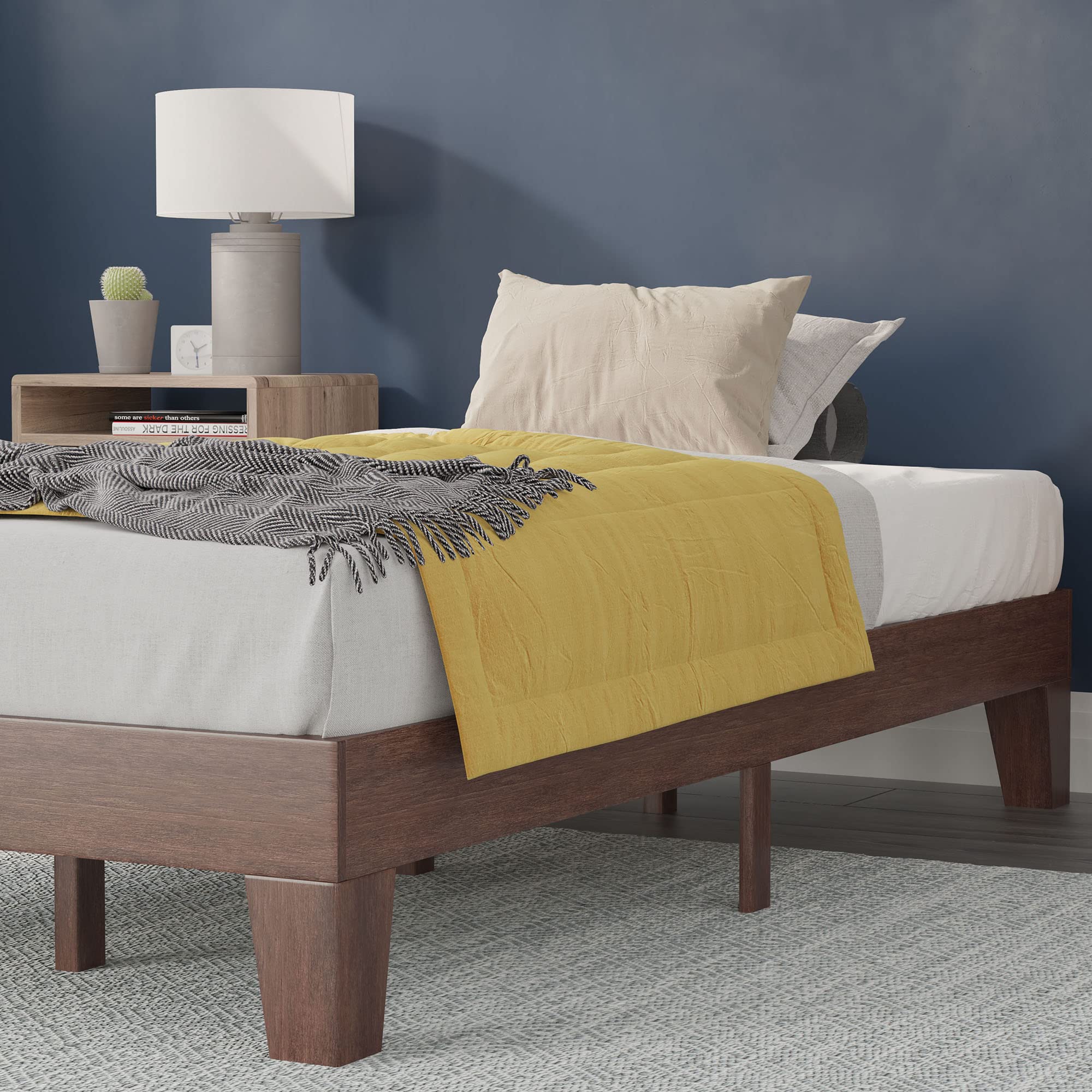 Flash Furniture Evelyn Wooden Platform Bed - Walnut Finish - Twin - Wooden Slat Support - No Box Spring Required - Easy Assembly