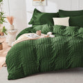 Hymokege Dark Green Duvet Cover Queen Size, Ultra Soft 3-Piece Seersucker Duvet Cover Set With Zipper Closure, Soft Brushed Micr