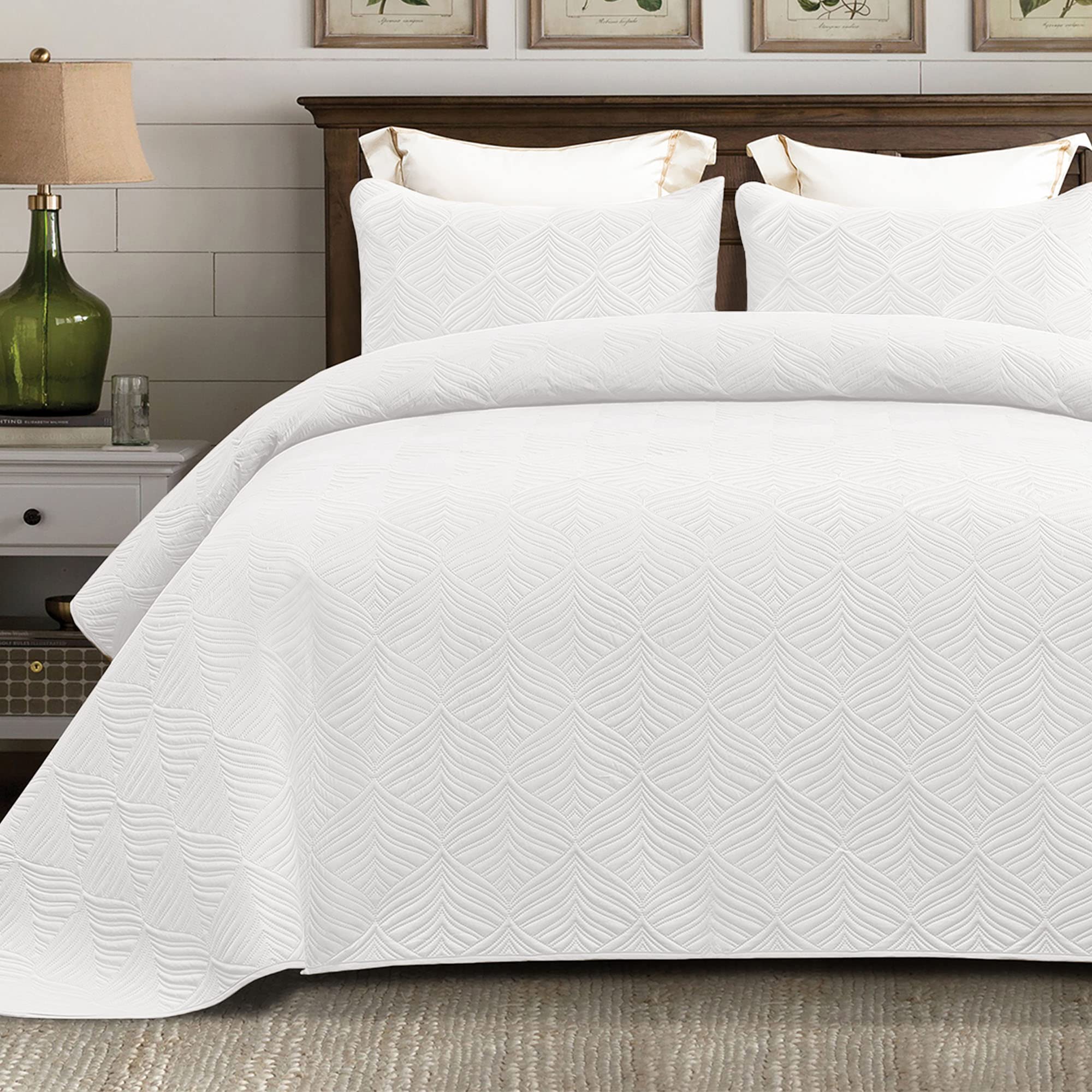 Whale Flotilla Soft Quilt Set Full/Queen Size, 3-Piece Lightweight Modern Queen Quilt Bedding Set Bedspreads Coverlets For All S