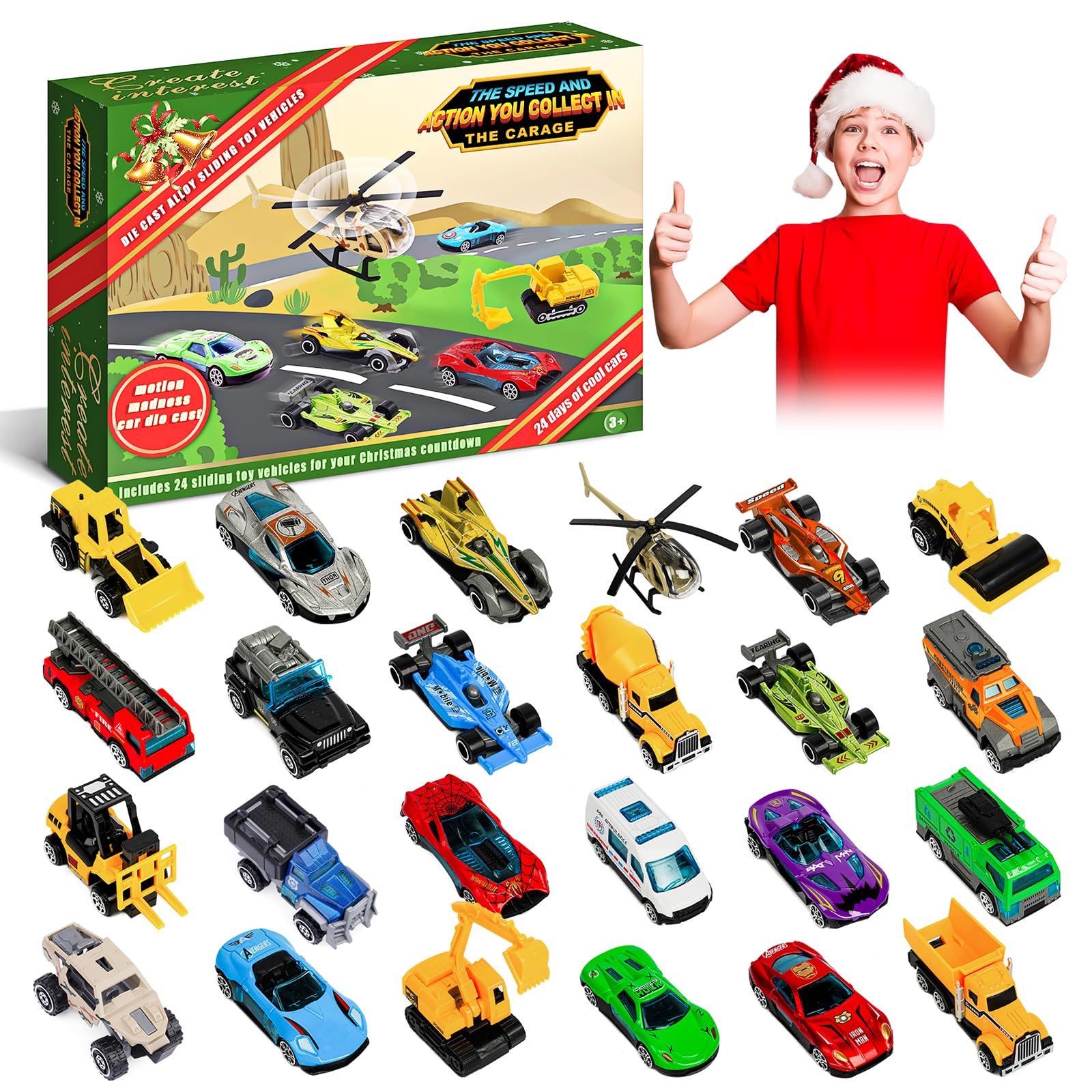 NIGOWAYS Christmas Advent Calendar 2024 for Kids,24 pcs Advent Calendar Car Toy,24 Days Countdown Calendar Toys,Christmas Countd