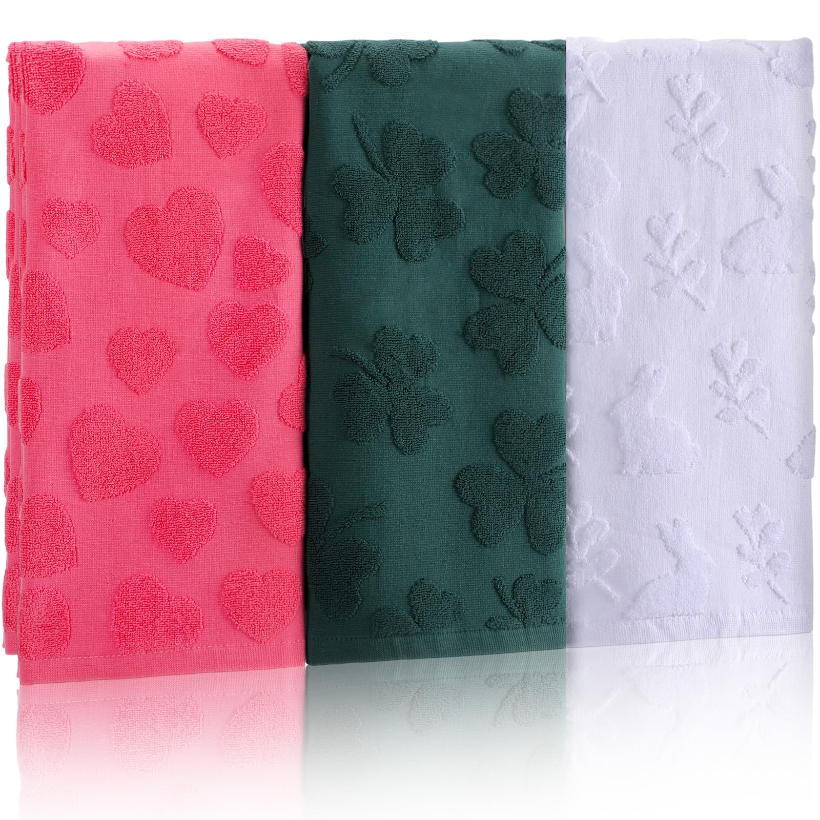 Gilprop 3 Pcs Valentine s Day Heart Bath Towel 3D Jacquard Shamrock St. Patrick s Day Hand Towels Easter 14   x 29   Cotto