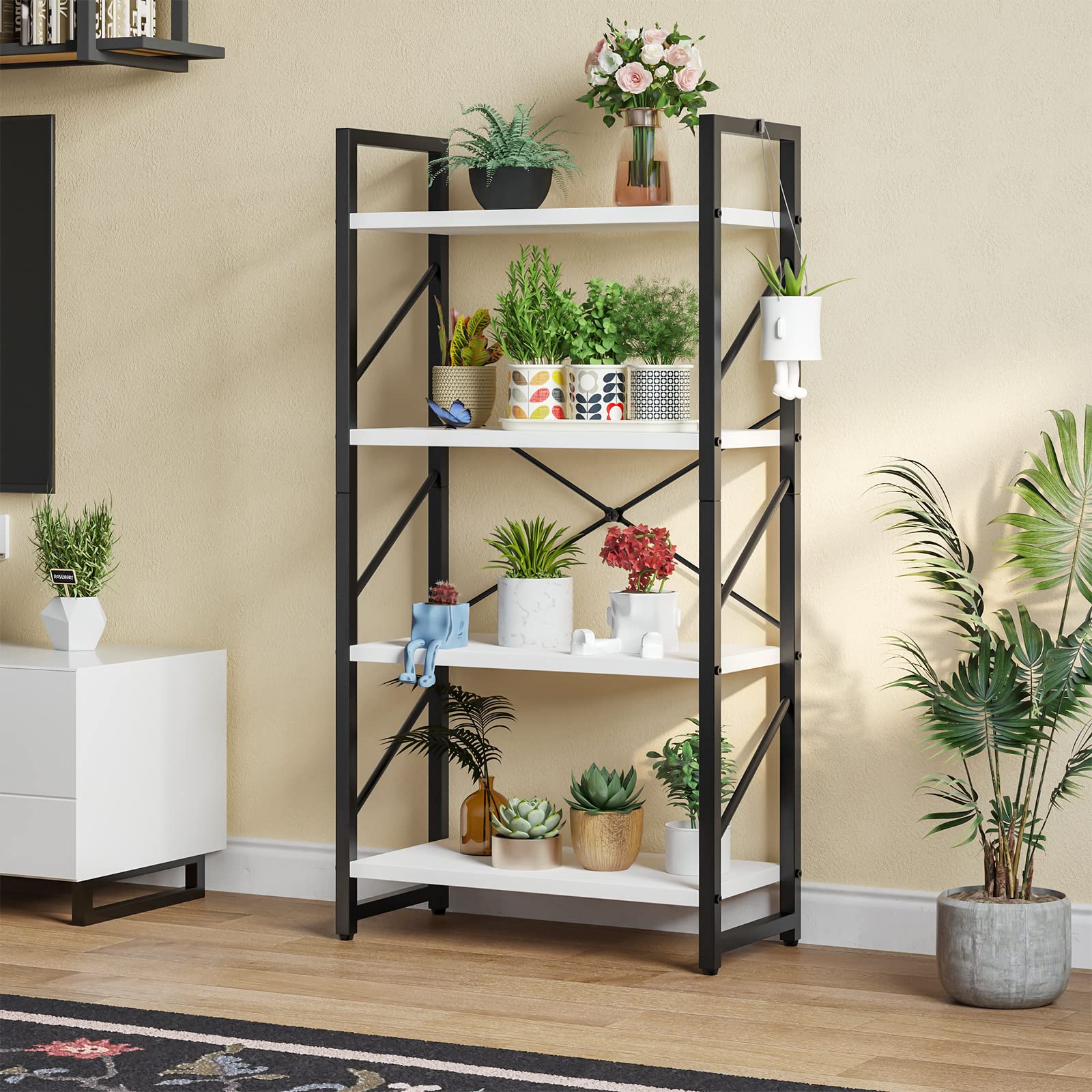 Yitahome 4-Tier Bookshelf, Modern Free Standing 4 Shelf Bookcases And Bookshelves, Open Display Storage Book Shelves Book Rack Organizer Standing Shelving For Living Room Home Office, White