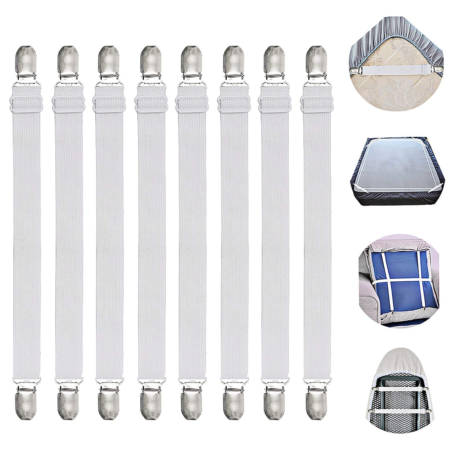 Adjustable Bed Sheet Straps Suspenders Elastic Sheet Fasteners Grippers Garters Clips For Flat & Fitted Sheet Corner Holder,Iron