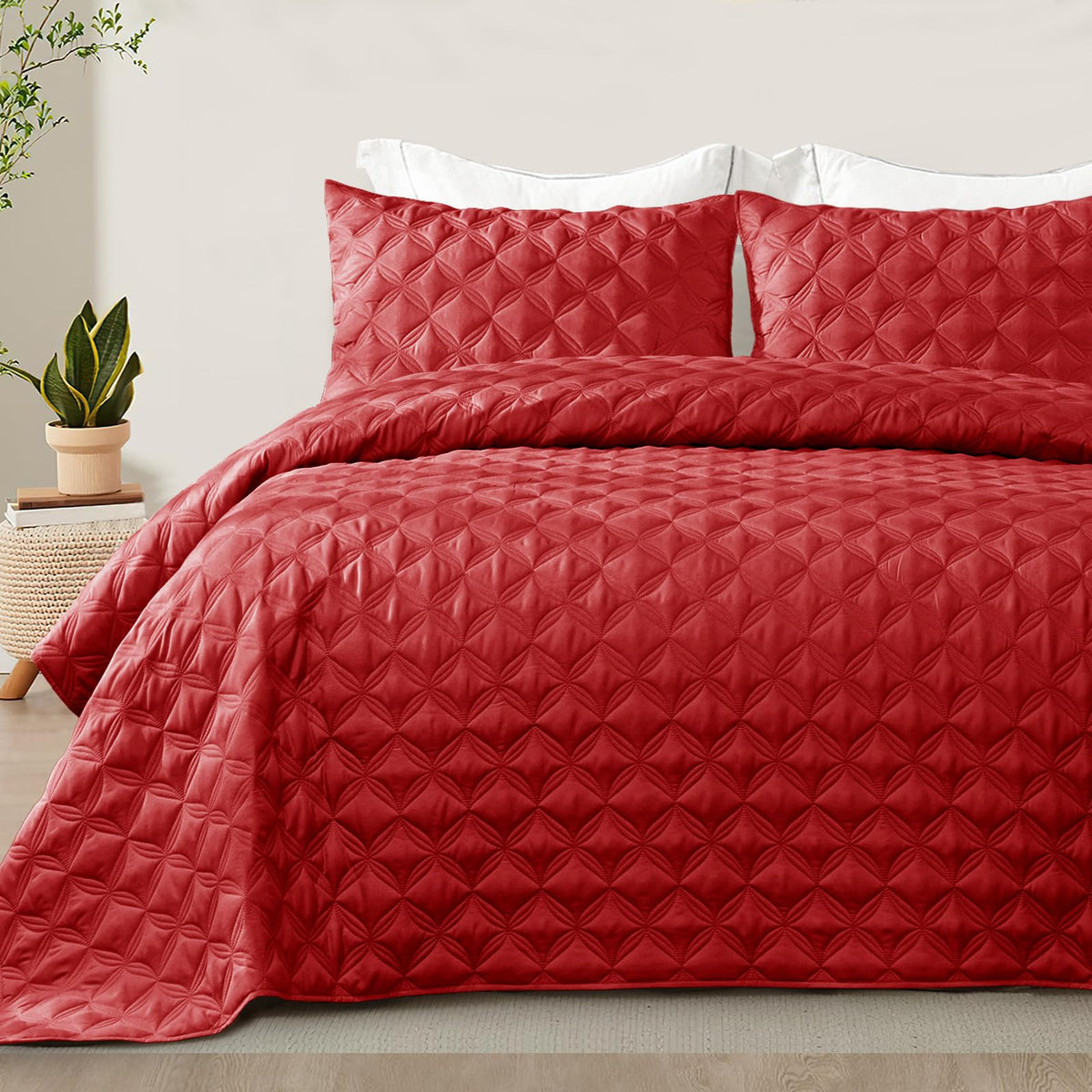 Exclusivo Mezcla Twin Quilt Set, 2 Pieces Lightweight Quilts Soft Quilted Bedspreads Red Coverlets Bedding Set For All Seasons