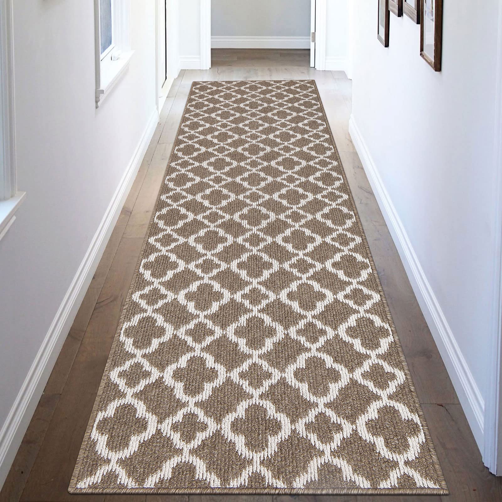 UArtlines Long Runner Rug for Hallway 2  8feet Non Slip Kitchen Floor Carpet Runners Brown Geometric Pattern Machine Washable A