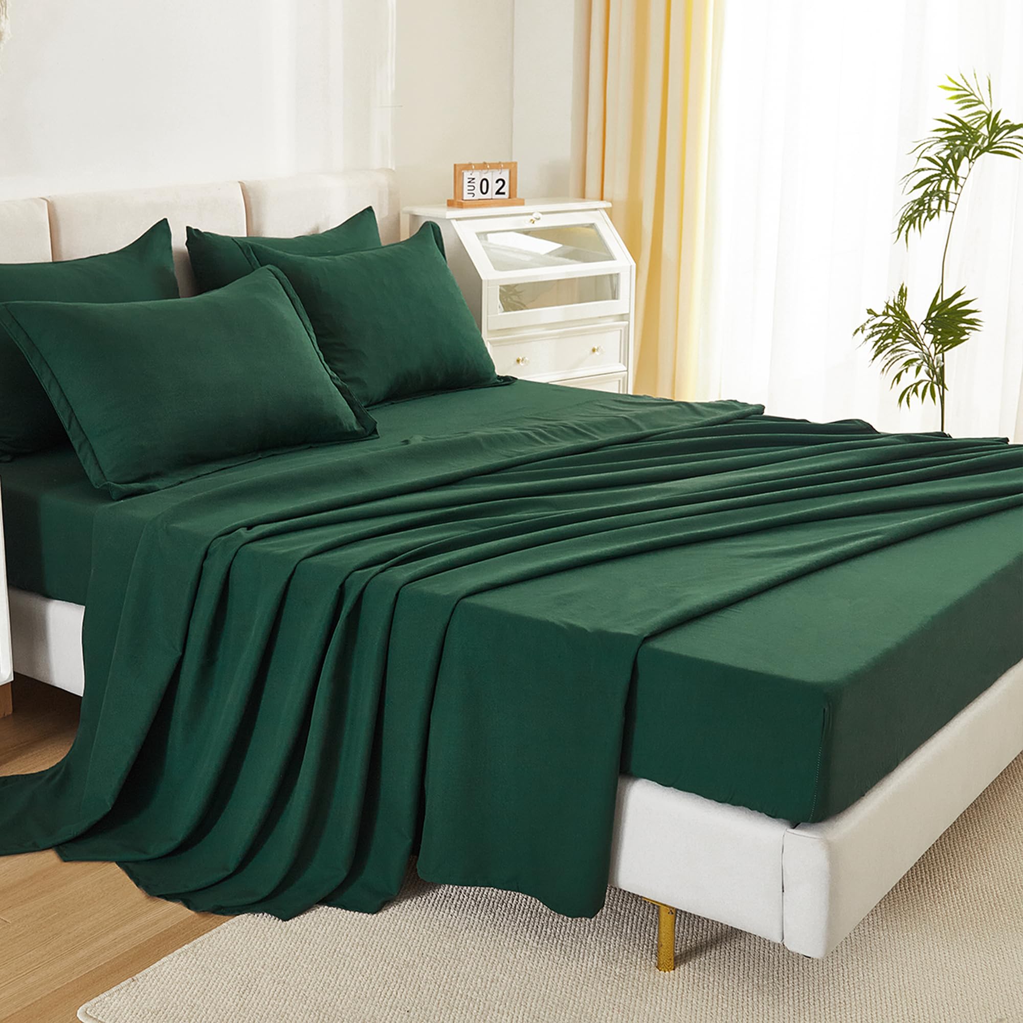 Litanika King Size Comforter Set Dark Emerald Green - 7 Pieces Bed In A Bag King Beddding Comforter Sets, Solid Lightweight Bed
