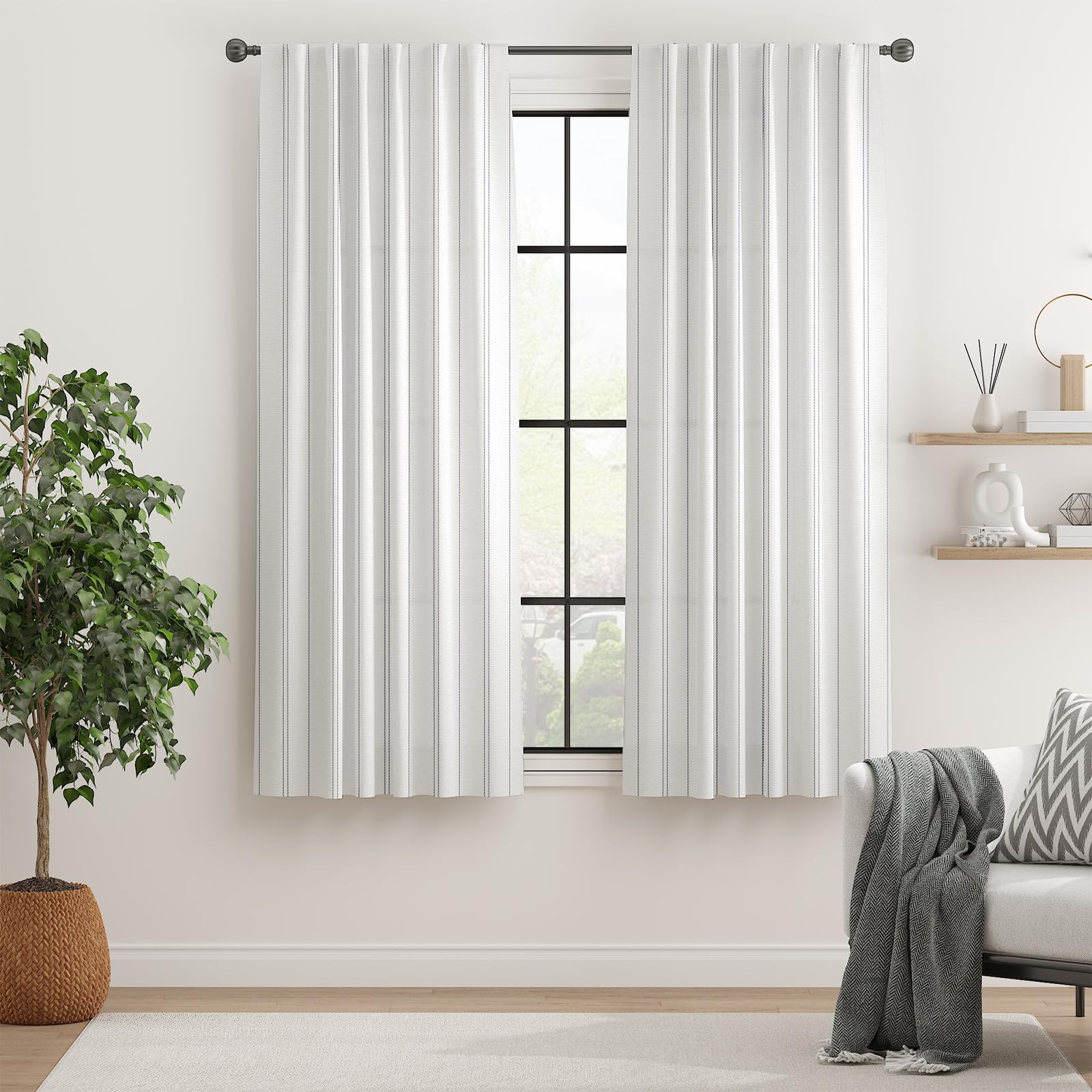 Jinchan Grey And White Striped Curtains 63 Inch Length For Living Room Bedroom Grey On White Curtains Pinstripe Curtains Privacy Light Filtering Rod Pocket Modern Window Curtains Set 2 Panels