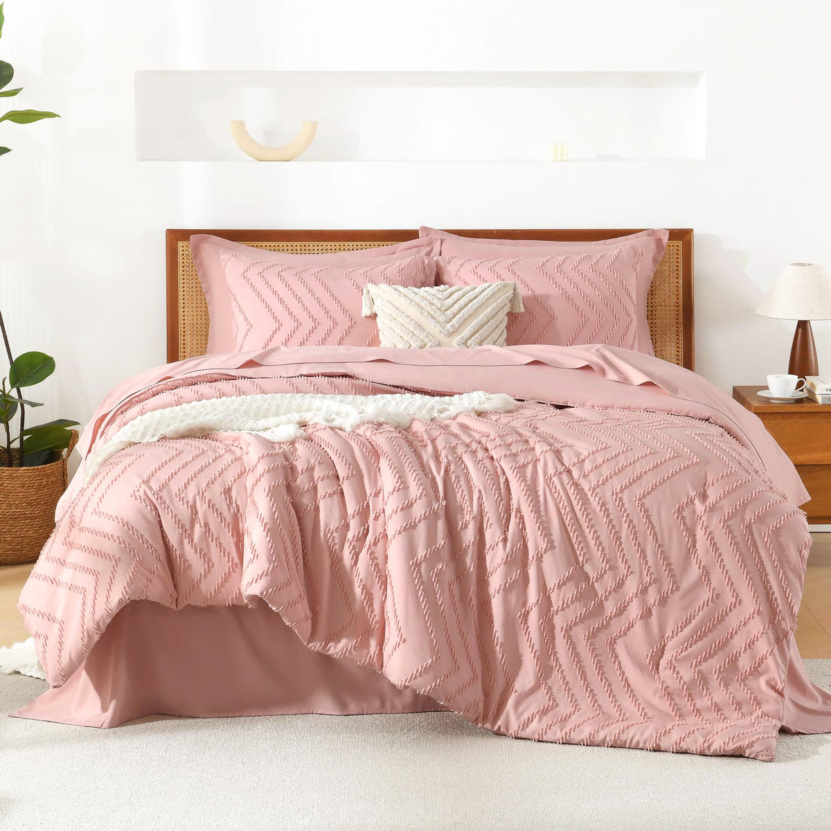 Litanika Blush Pink California King Size Comforter Set With Sheets - 7 Pieces Bed In A Bag California King Boho Tufted Complete
