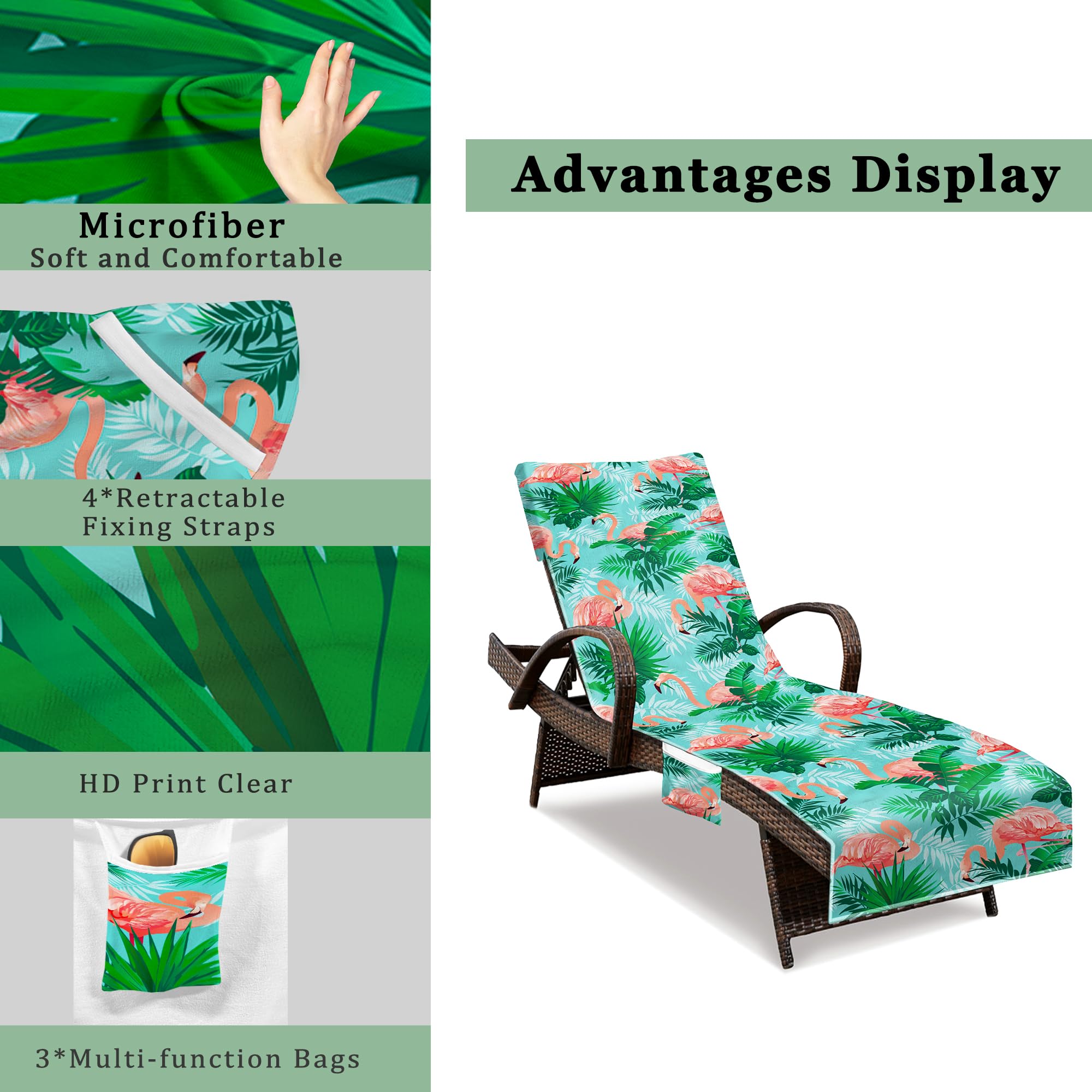 Beach Chair Cover, Lounge Chair Covers With Side Pockets 85 X 30,Thick And Quick Dry Lounge Chair Towel Cover For Sun Lounger, P