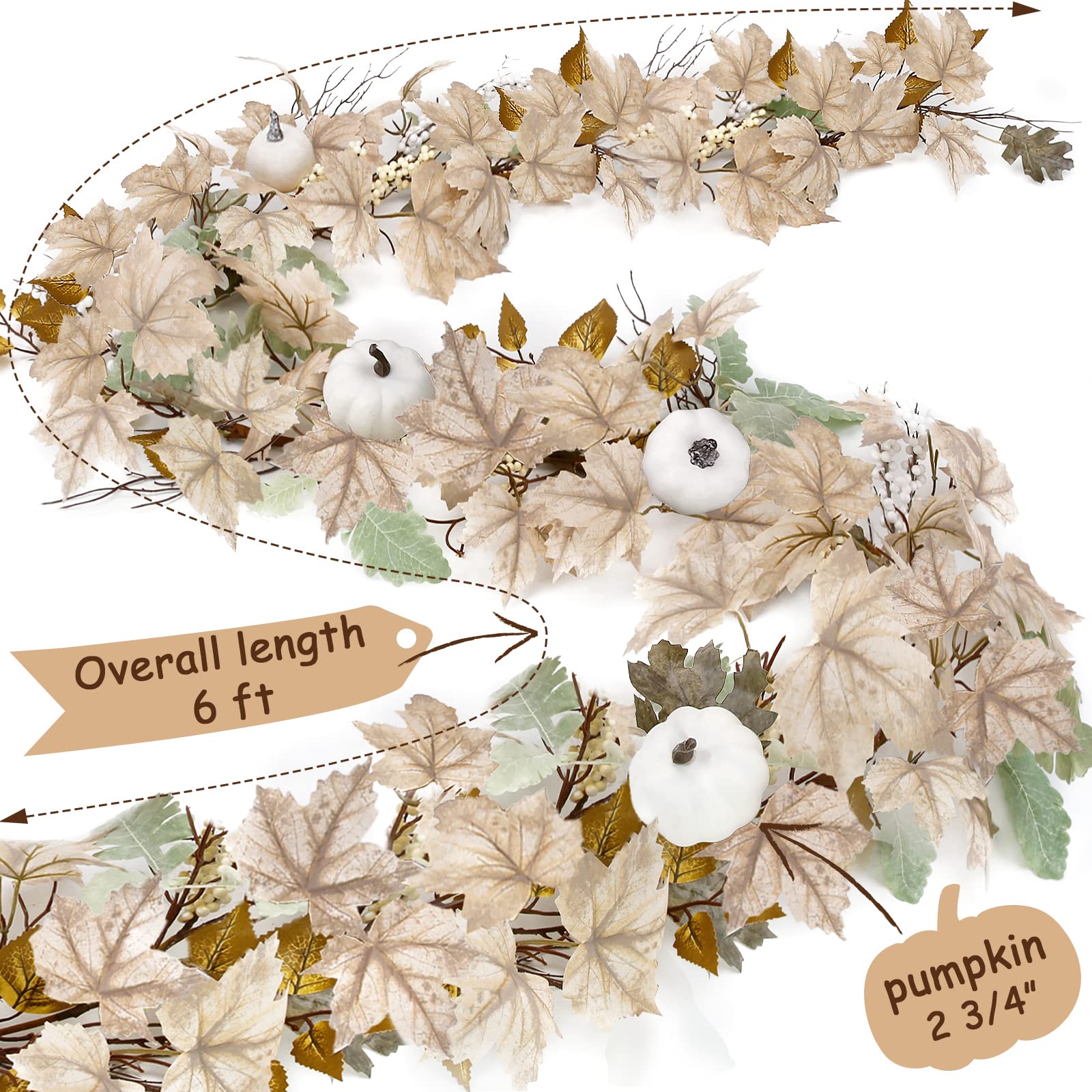 Fall Decor - Fall Garland - 6Ft Autumn Maples Leaf Pumpkin Berry Garland - Thanksgiving Halloween Mantle Fireplace Farmhouse Har