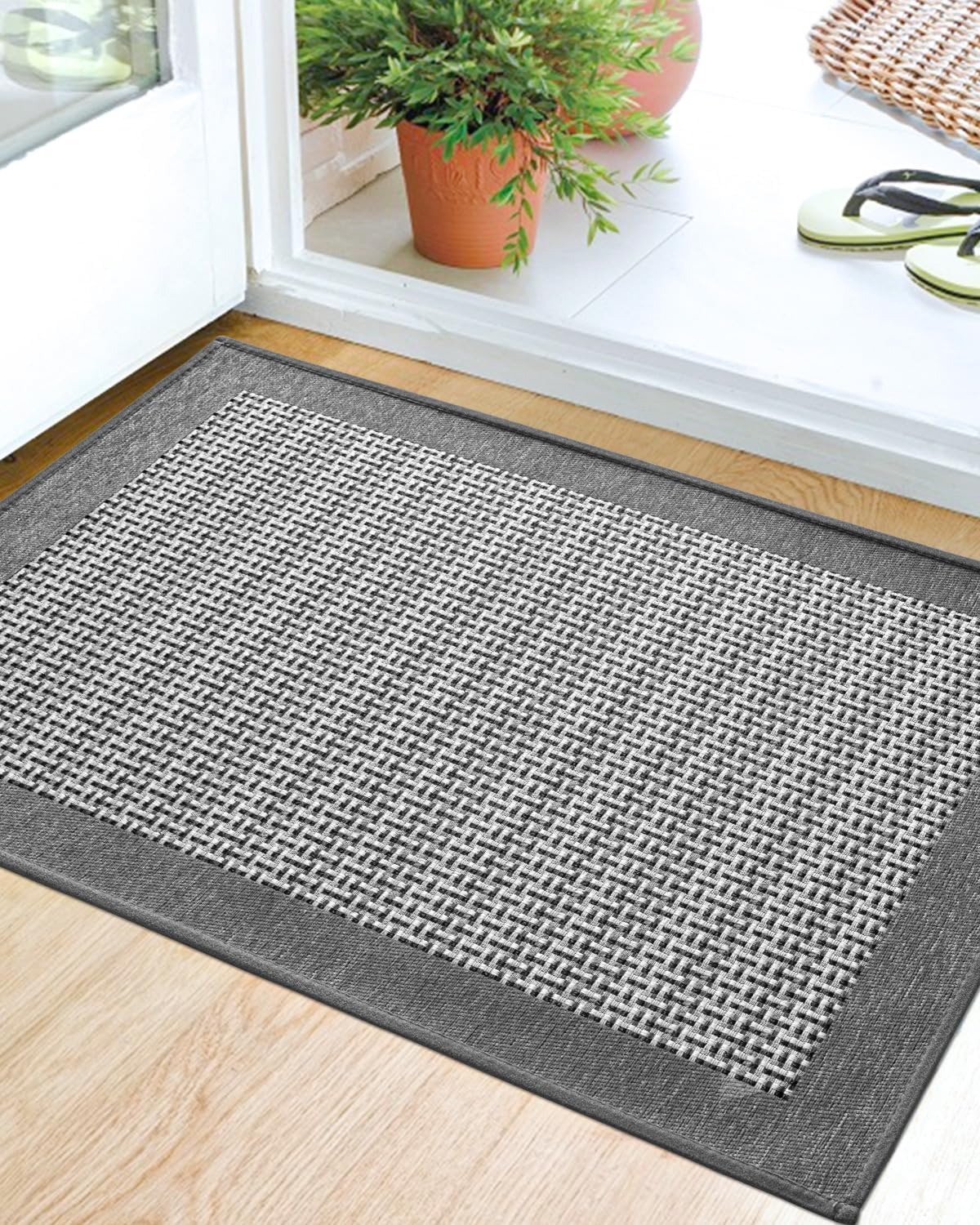 Lumi Premium Silk Blend Door Mat Indoor Entrance, Rubber Backing Doormat, Non Slip Absorbent Low-Profile Rugs For Entryway, Capt