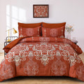 Mybedsoul 7 Pieces Terracotta Comforter Set Queen Size, Damask Bed In A Bag For Queen Bed, Lightweight Microfiber Boho Bedding S