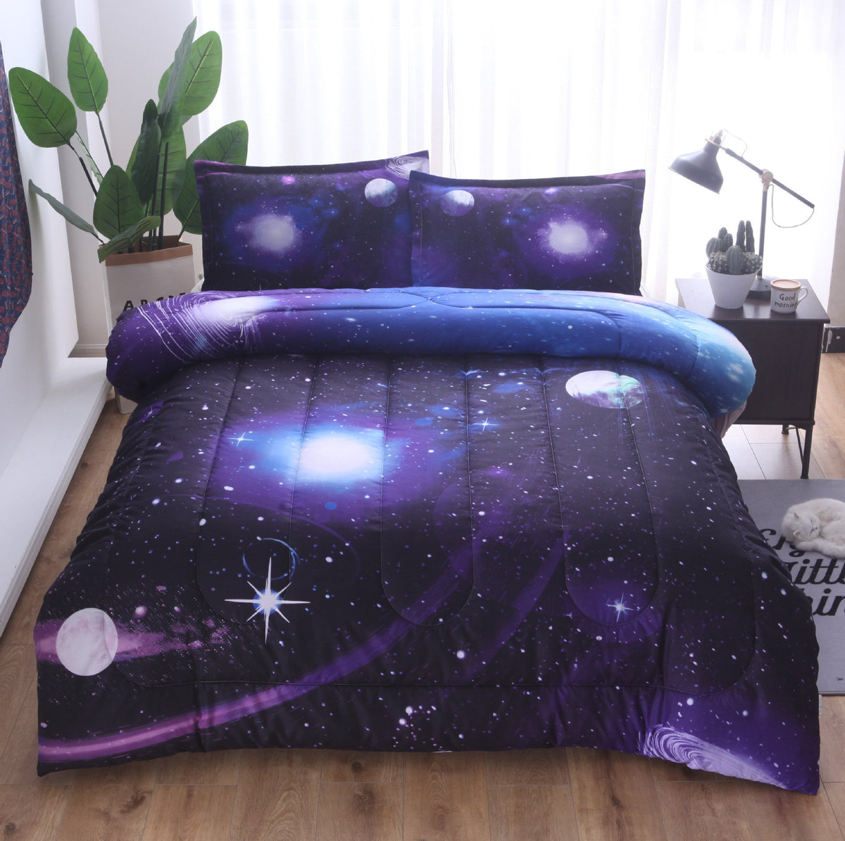 Wowelife Galaxy Comforter Set Full 5 Pieces Galaxy Bedding Set Blue 3D Galaxy Kids Bedding Set Bed In A Bag For Boys And Girls W