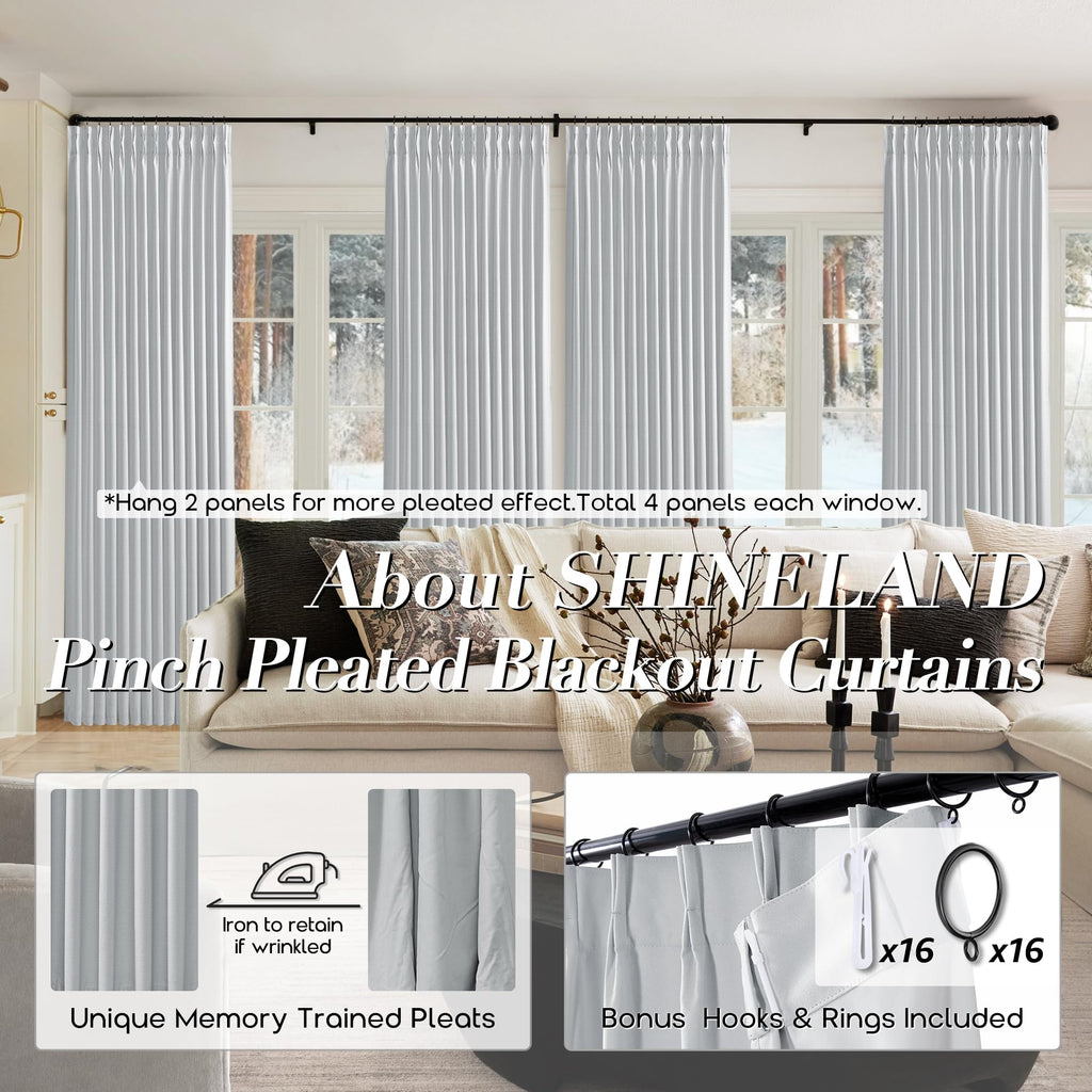 Shineland Light Grey Linen Blackout Curtains For Bedroom Living Room,Gray Pinch Pleated Curtain Drapes 84 Inches Long