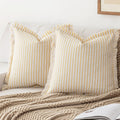 YEENAASY Striped Farmhouse Throw Pillow Covers 20X20 Set of 2 Boho Pillow Cover with Fringe Tassel Chic Cotton Decorative Pillow