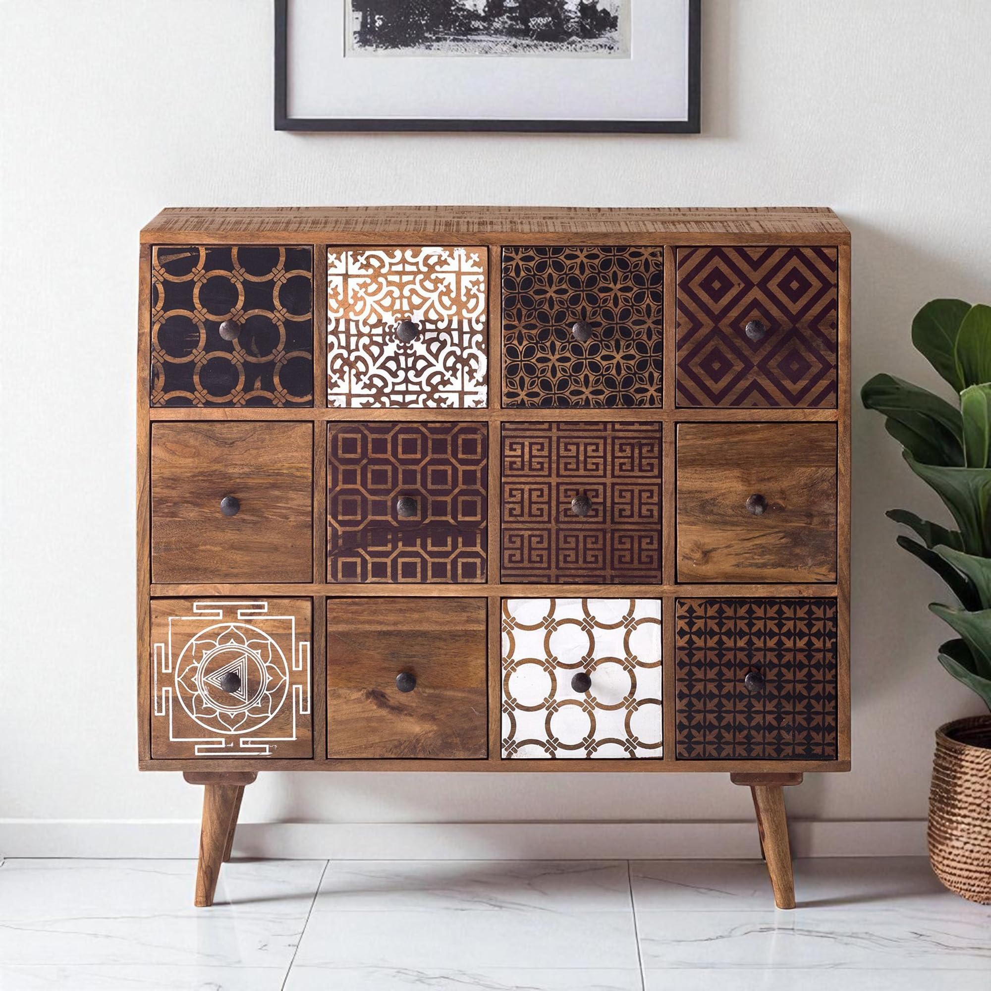 The Attic Mans Drawer Chest, Kitchen And Living Room Storage, Solid Wood, Ant. Honey Matte Finish