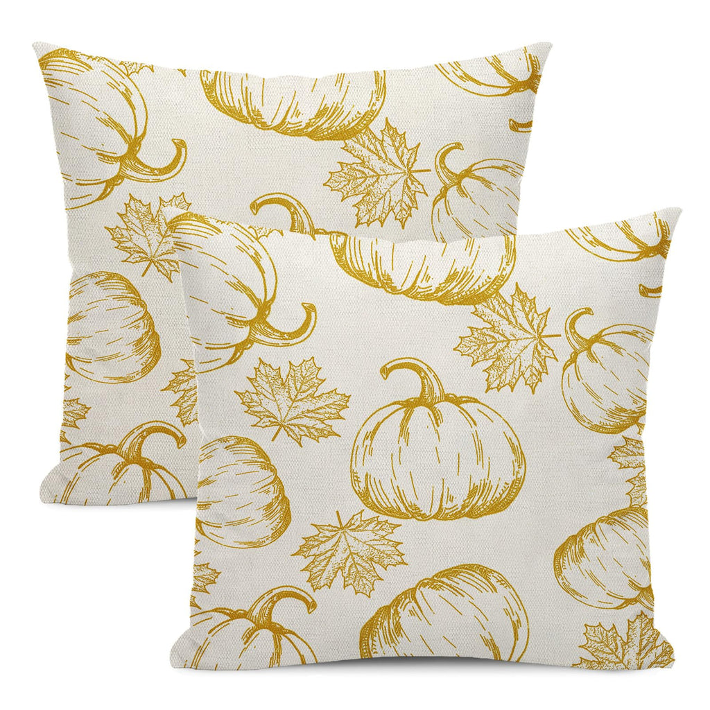 Autumn Pillow Covers 18x18 Set Of 2 Fall Yellow Pumpkin Maple Leaves Throw Pillow Covers Thanksgiving Decoration Pillowcase For 